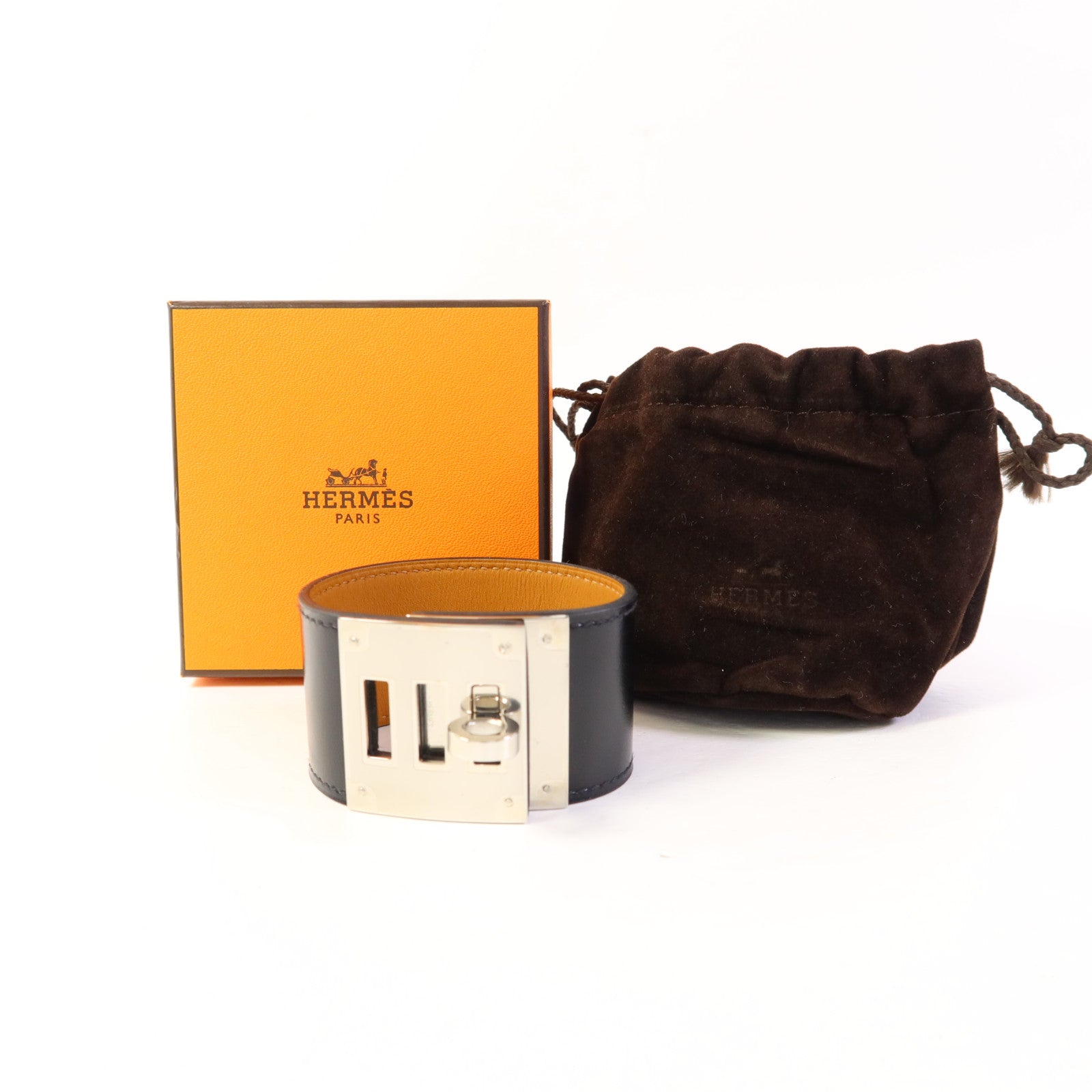 HERMES 皮革Kelly Dog銀扣手鐲