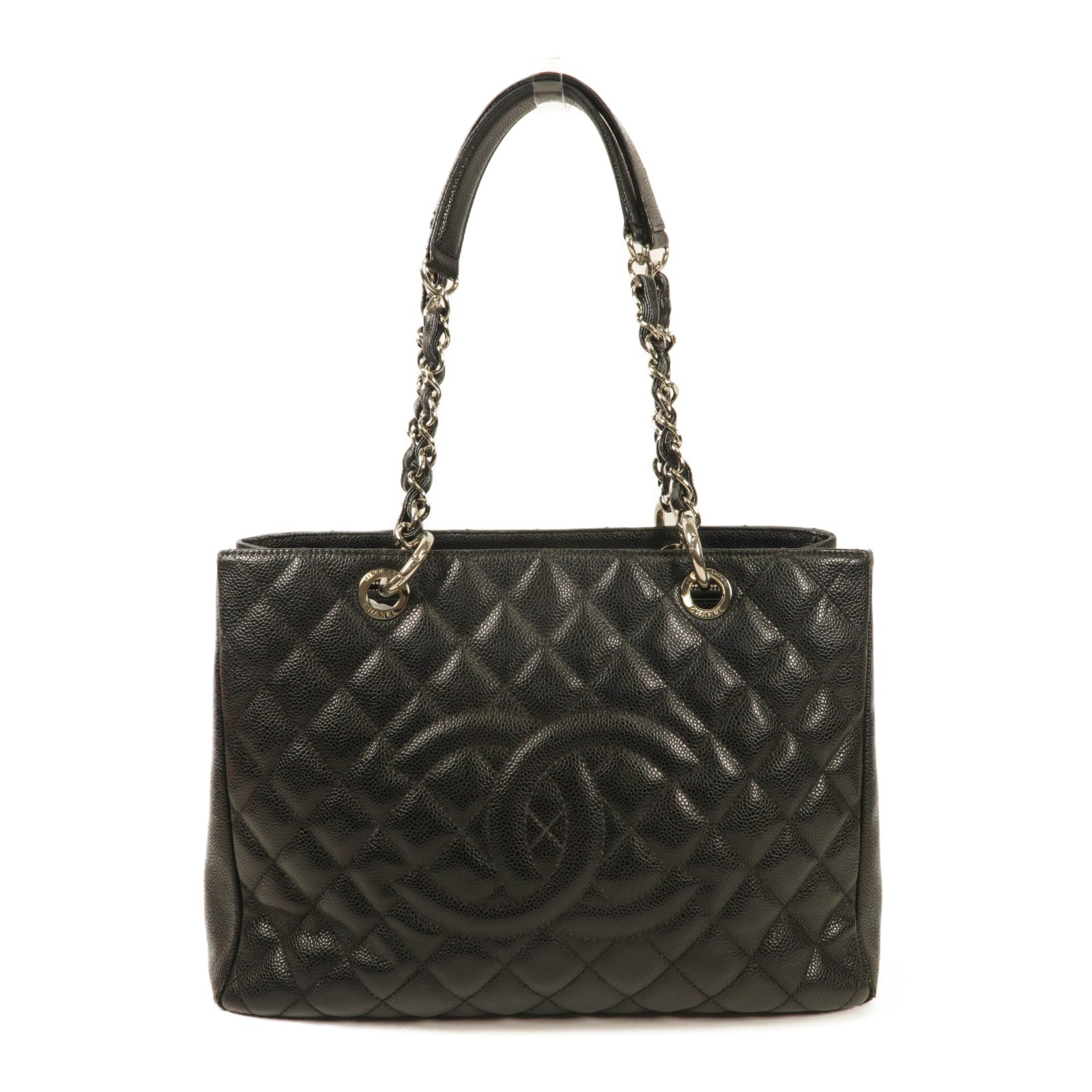 CHANEL 牛皮皮革Grand Shopping Tote Bag銀扣鏈帶肩背袋
