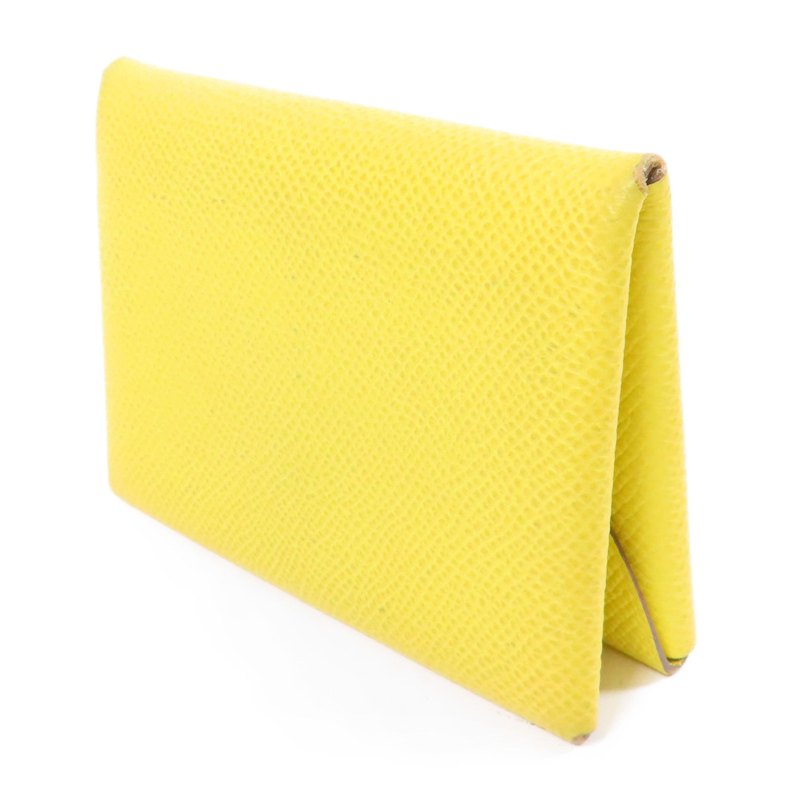 HERMES Epsom皮革Calvi Duo Compact銀扣卡片套Cumin茴香黃