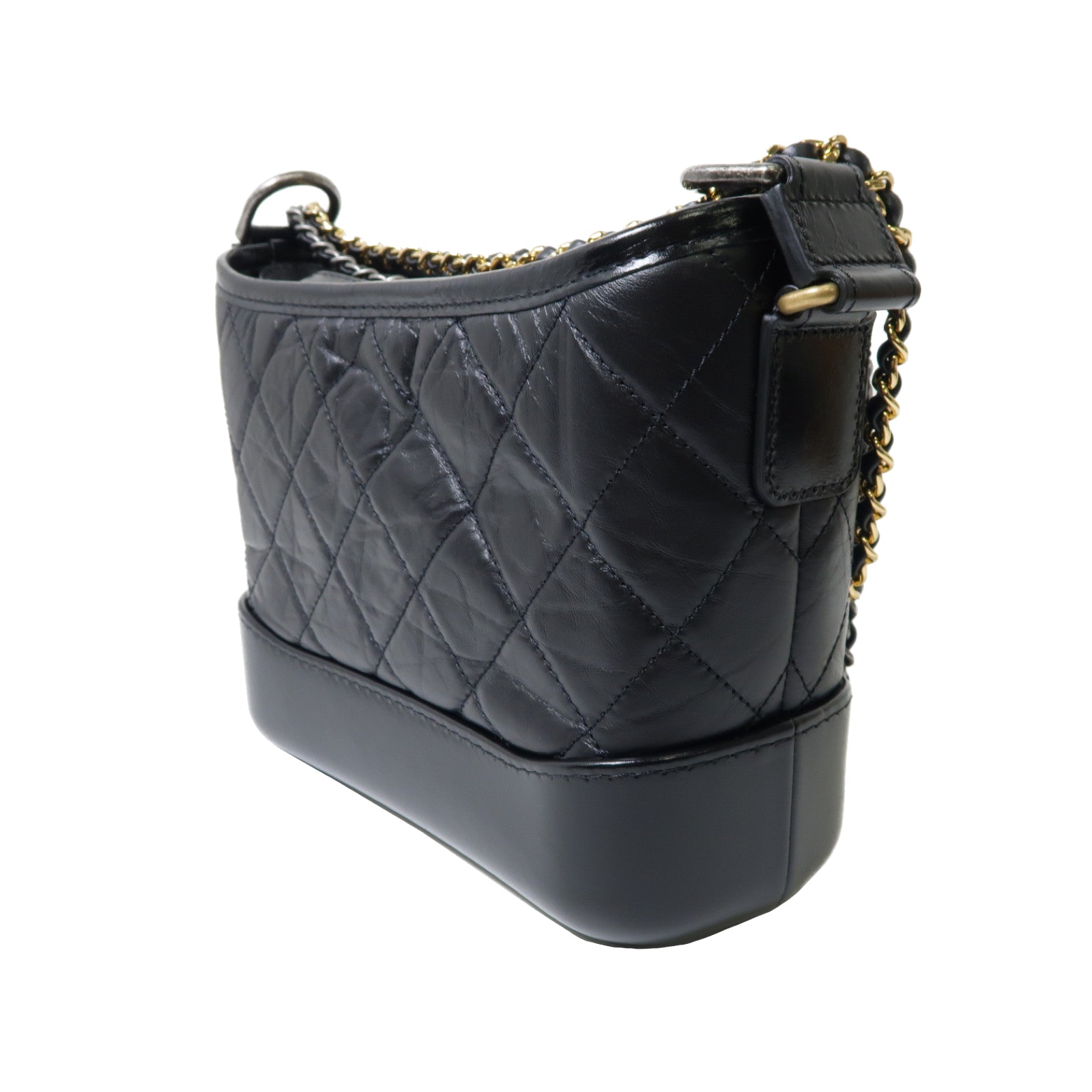 CHANEL 菱格牛皮皮革Gabrielle Small Hobo金扣鏈帶肩背袋黑色