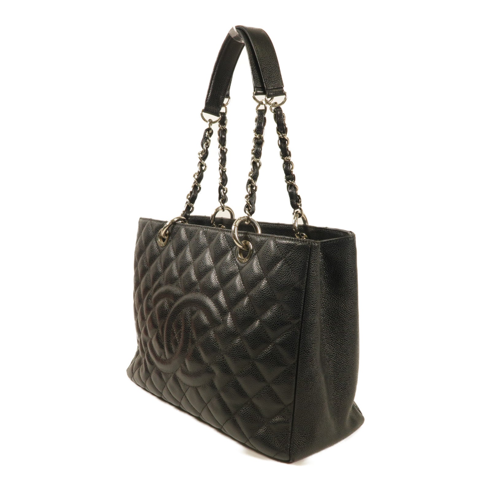 CHANEL 牛皮皮革Grand Shopping Tote Bag銀扣鏈帶肩背袋