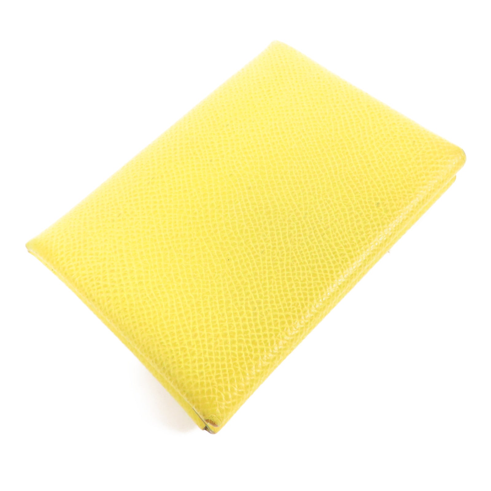 HERMES Epsom皮革Calvi Duo Compact銀扣卡片套Cumin茴香黃