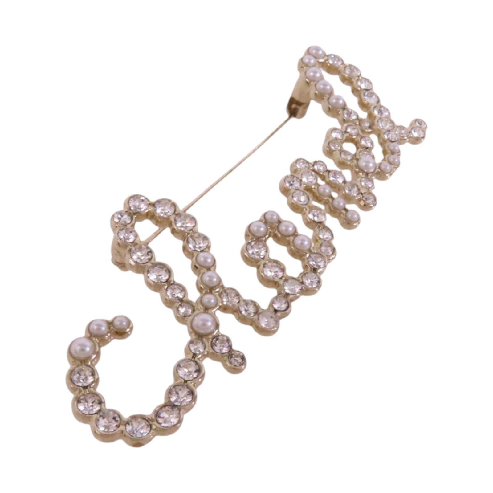 CHANEL 金屬/水鑽/仿珍珠Brooch金扣胸針