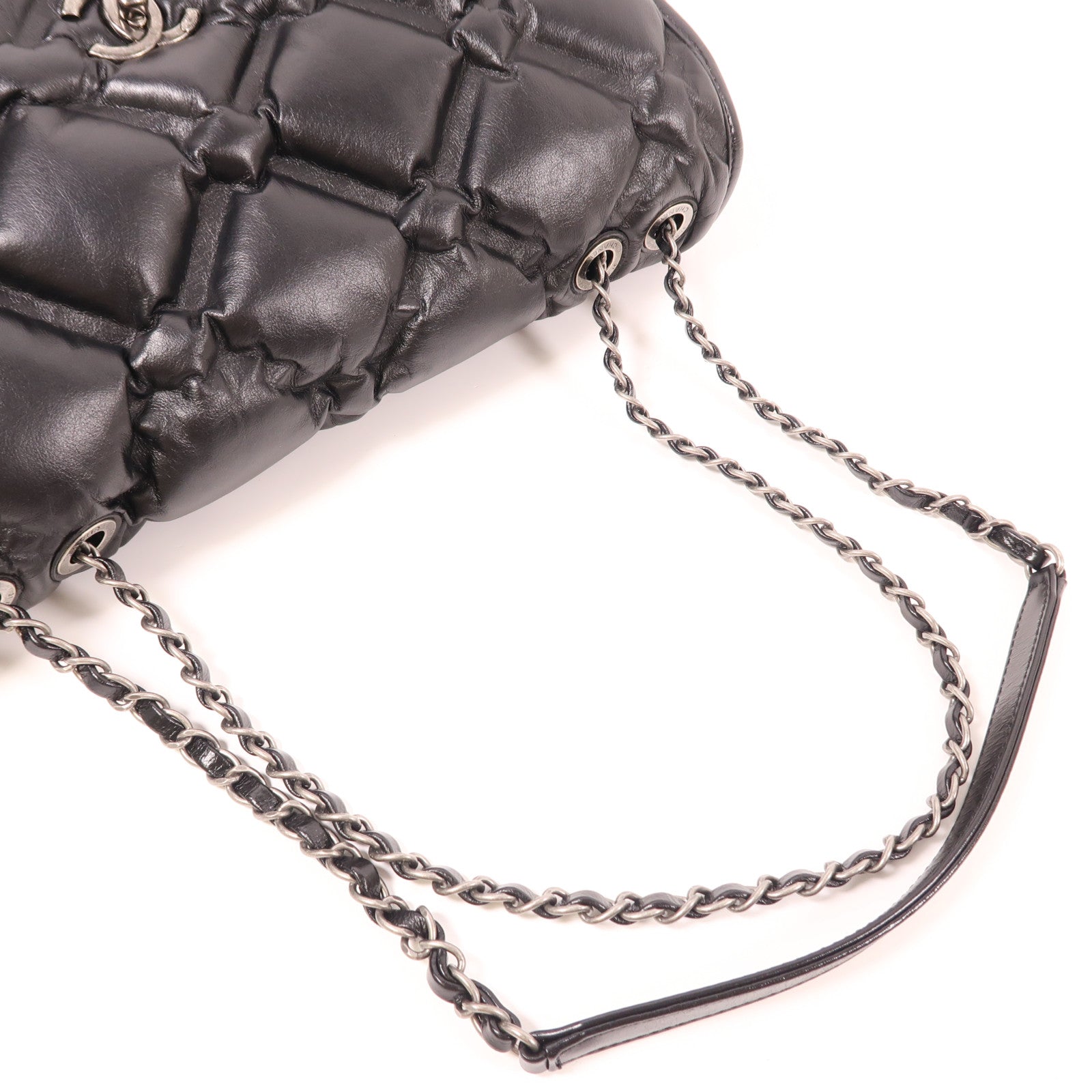 CHANEL CC SHW Shoulder Bag Calfskin Leather Black