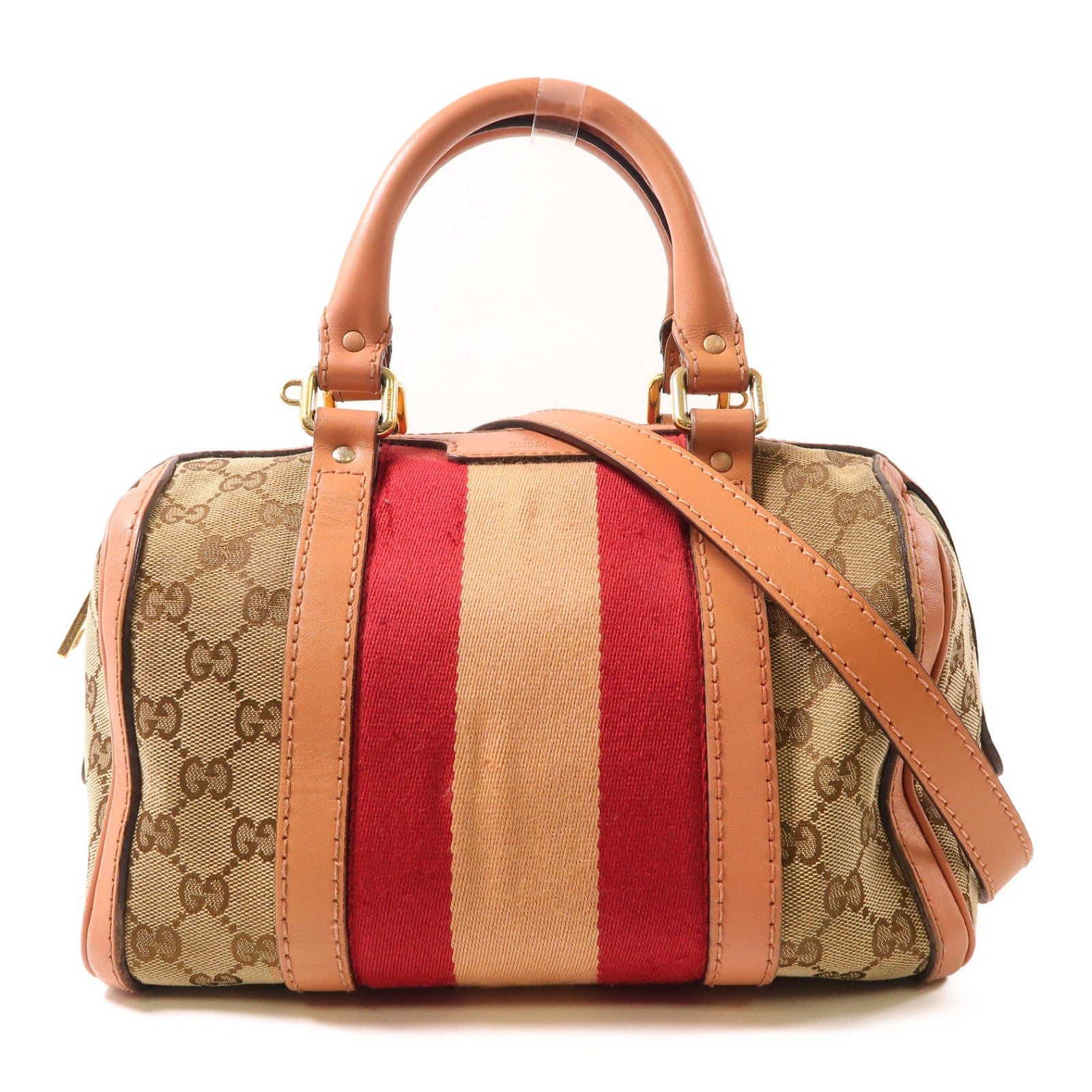 GUCCI GG帆布Shoulder Bag金扣手挽肩背兩用袋啡色/粉紅色