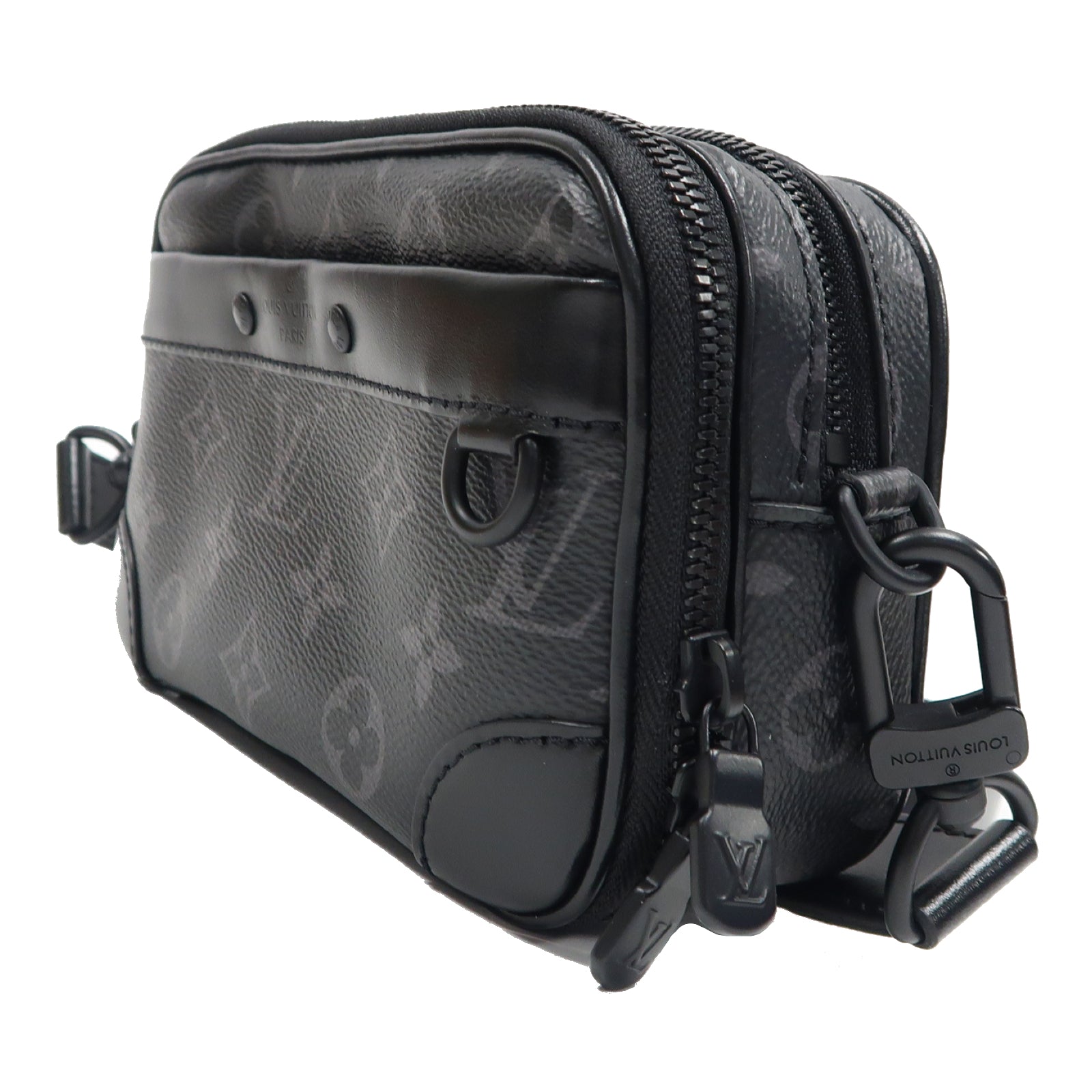 LOUIS VUITTON Monogram Eclipse Alpha Messenger肩背袋黑色