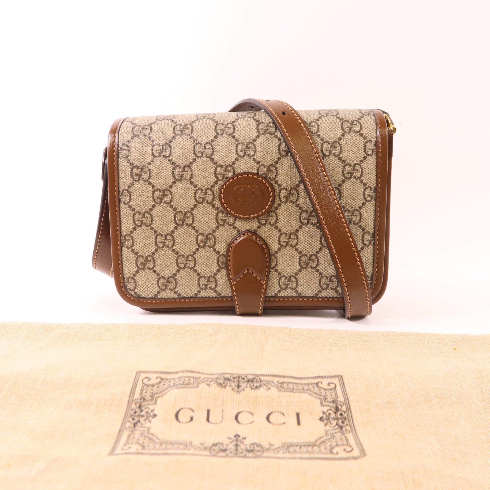 GUCCI GG GHW Shoulder Bag 67620.525040 PVC Coated Canvas Brown