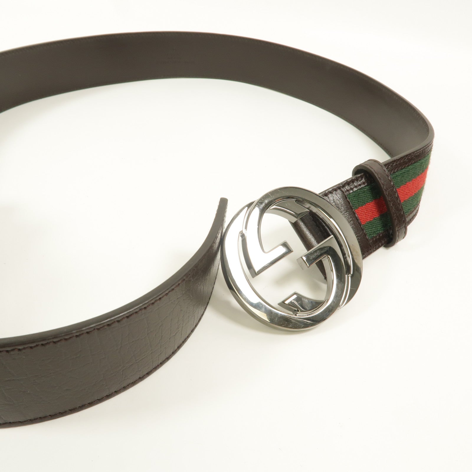 GUCCI 帆布/牛皮皮革Interlocking G Wed Belt 85cm皮帶