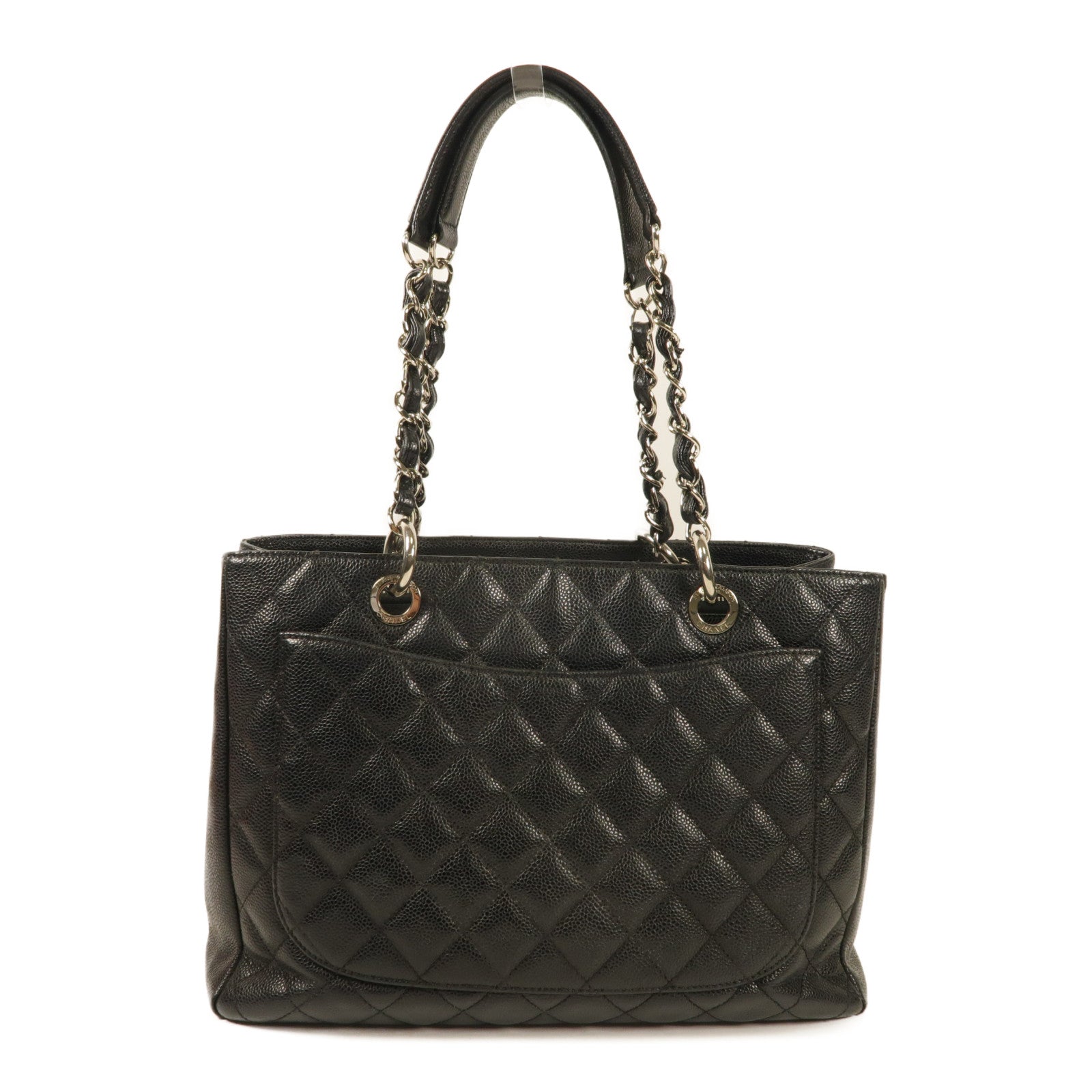 CHANEL 牛皮皮革Grand Shopping Tote Bag銀扣鏈帶肩背袋
