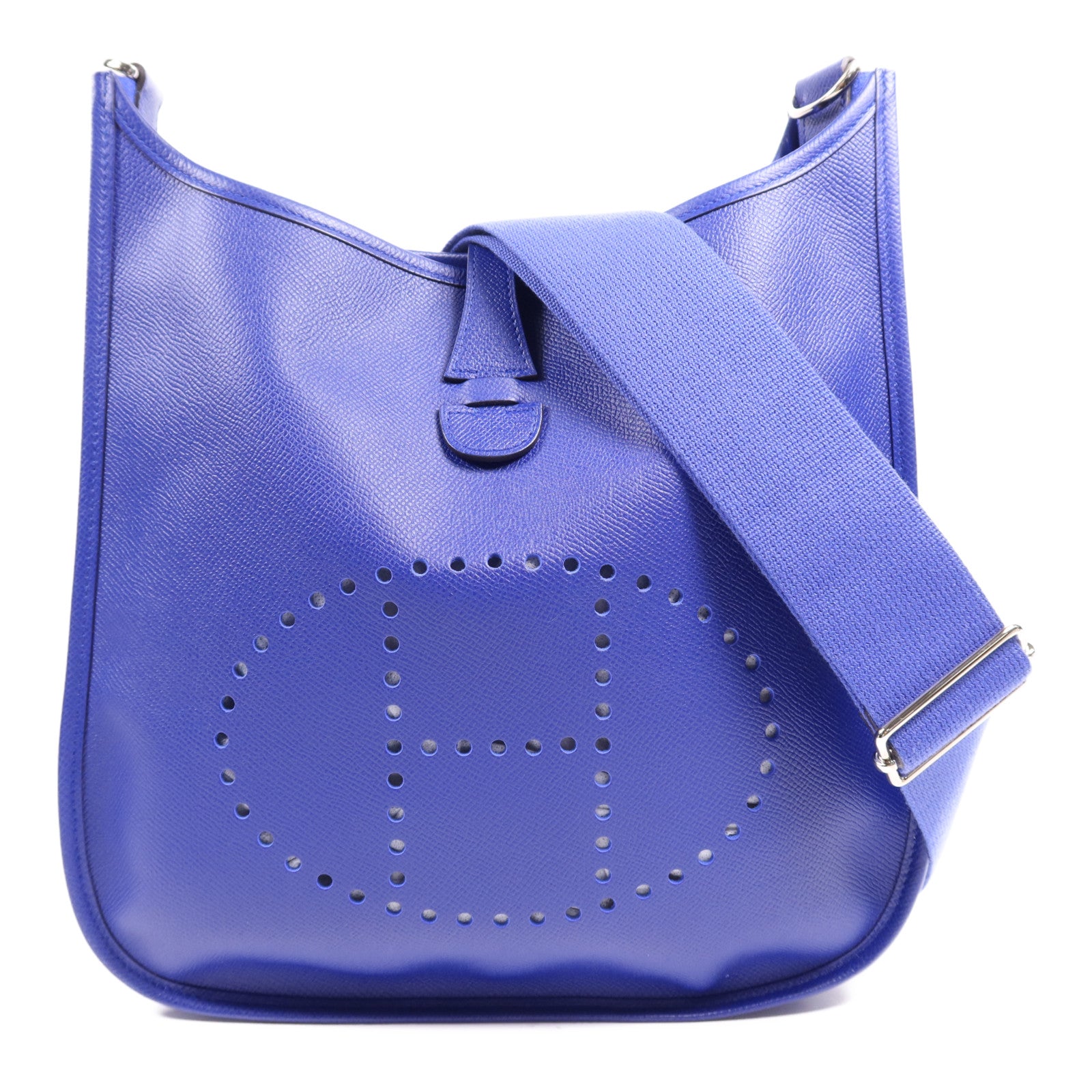 HERMES Epsom皮革Evelyne PM銀扣肩背袋Bleu Electrique