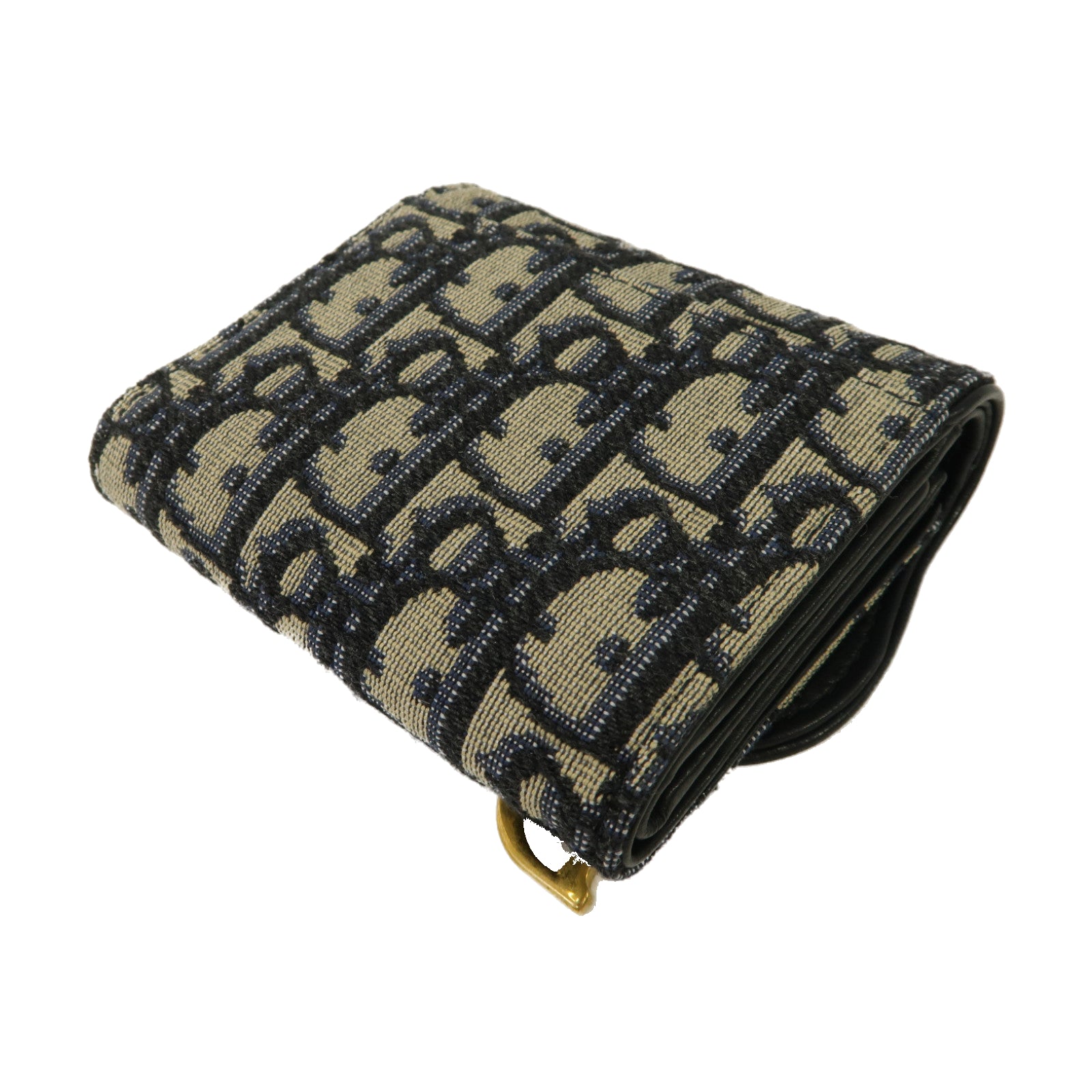 Dior 帆布Saddle Lotus Wallet金扣折疊錢包藍色