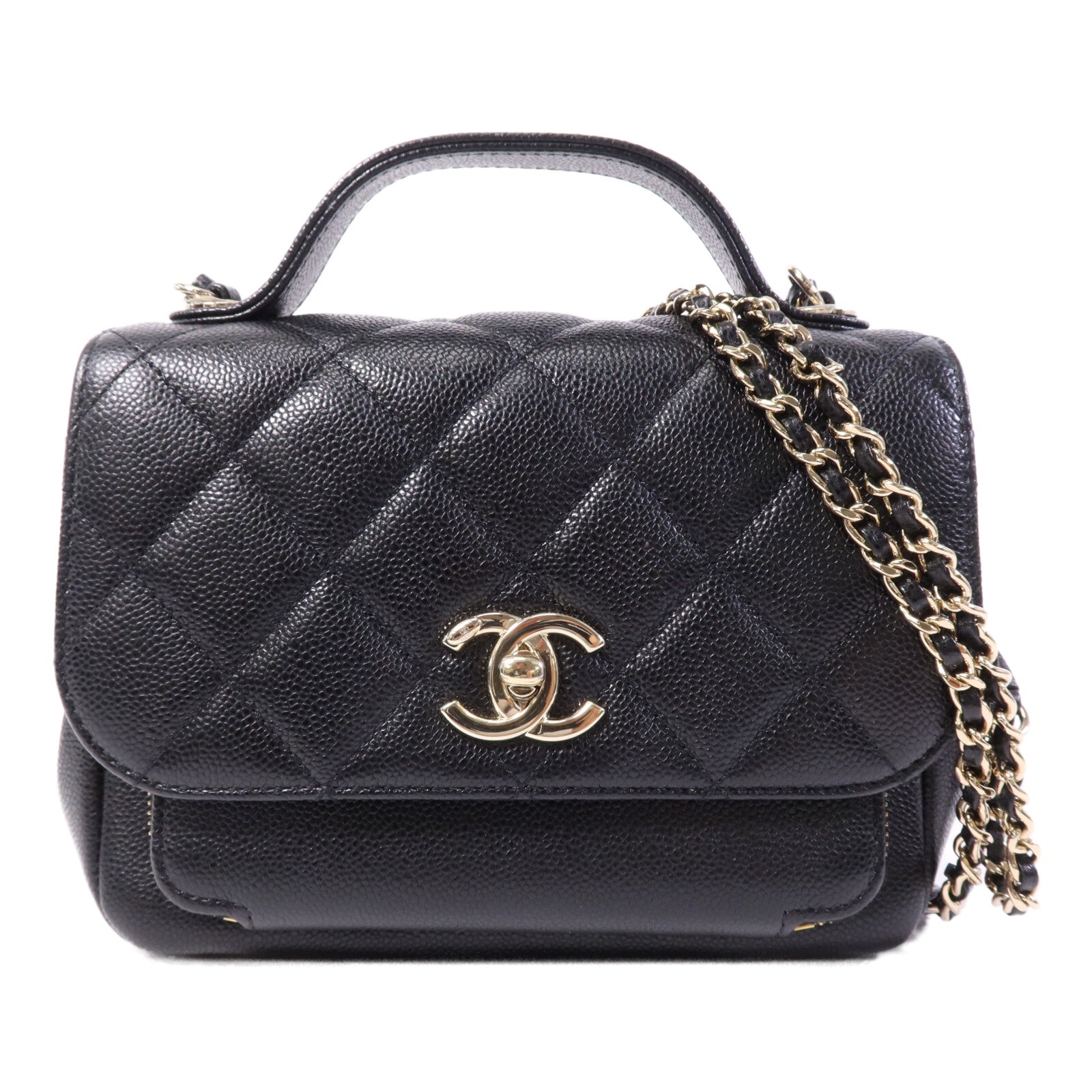 CHANEL 牛皮皮革Business Affinity Small金扣鏈帶手挽肩背兩用袋