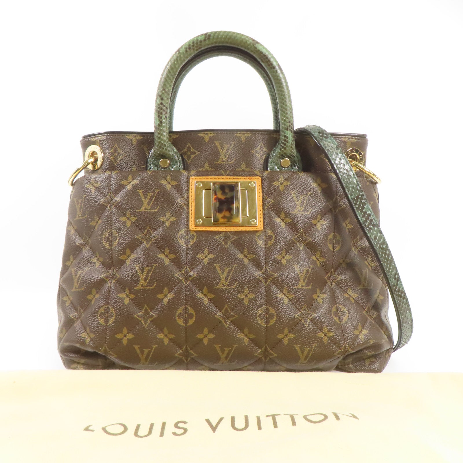 LOUIS VUITTON Monogram/鴕鳥/蛇皮皮革Etoile Exotique Limited Edition金扣手挽肩背兩用袋