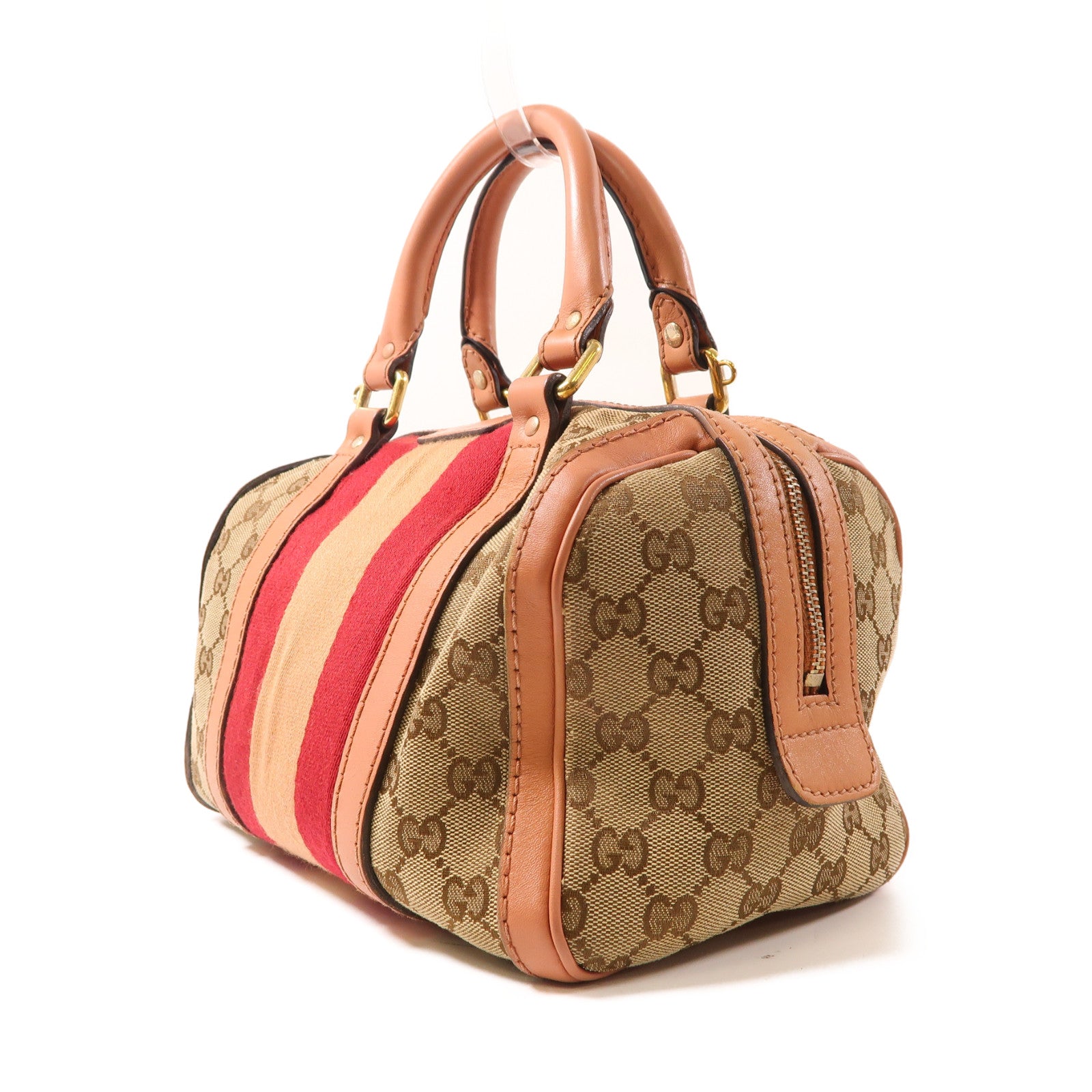 GUCCI GG帆布Shoulder Bag金扣手挽肩背兩用袋啡色/粉紅色