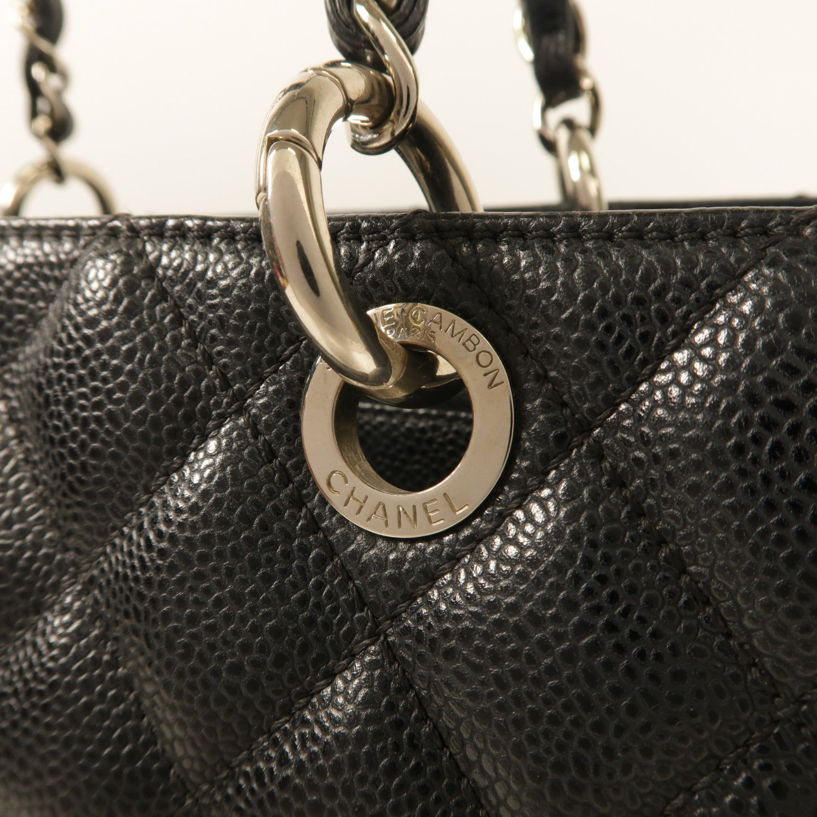 CHANEL 牛皮皮革Grand Shopping Tote Bag銀扣鏈帶肩背袋