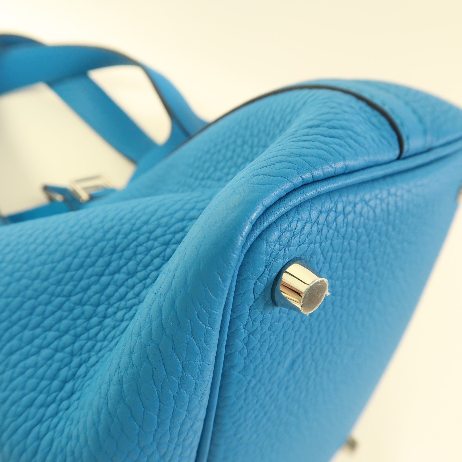 HERMES Clemence皮革Picotin PM銀扣手挽袋Bleu Zanzibar