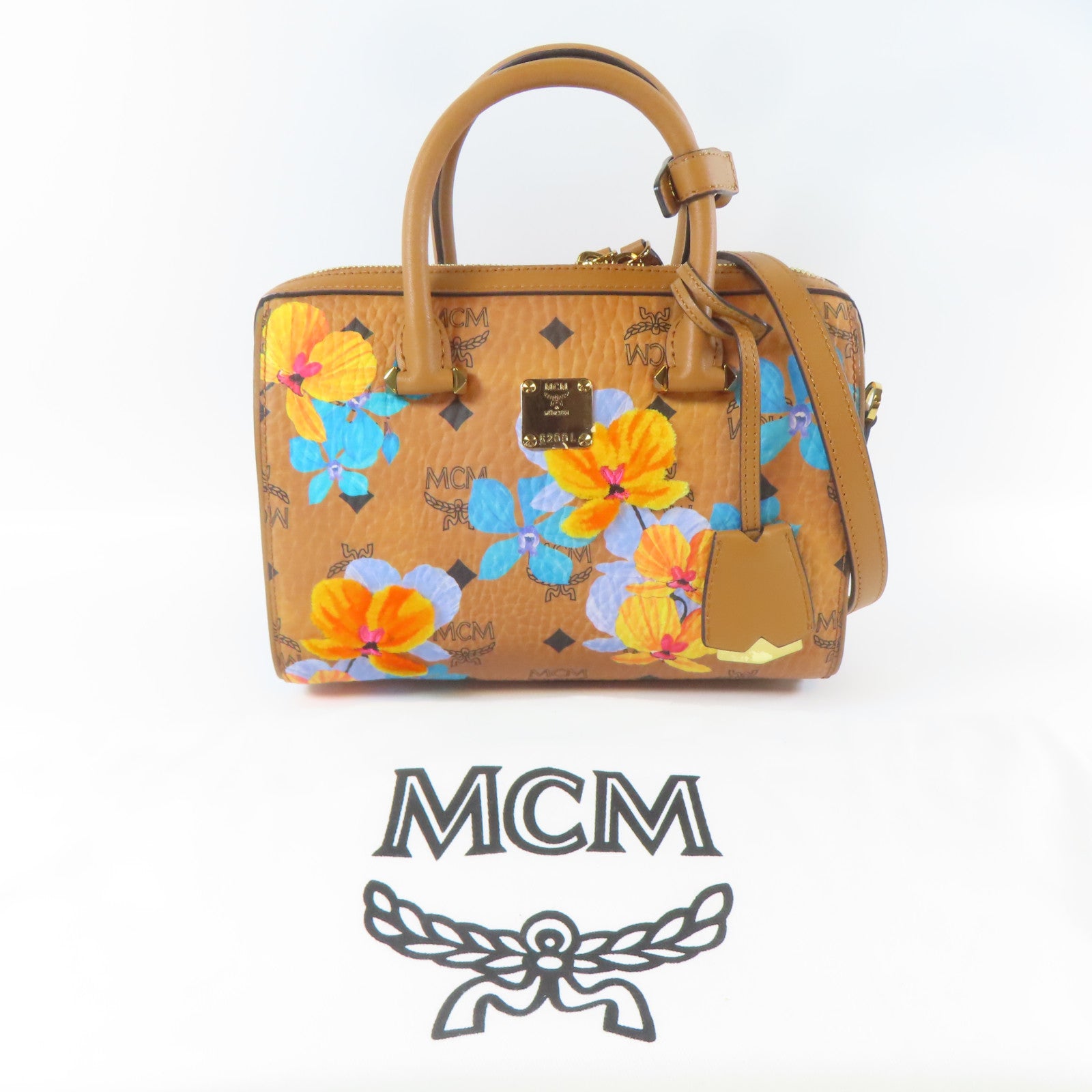 MCM 塗層帆布Boston Bag金扣手挽肩背兩用袋啡色