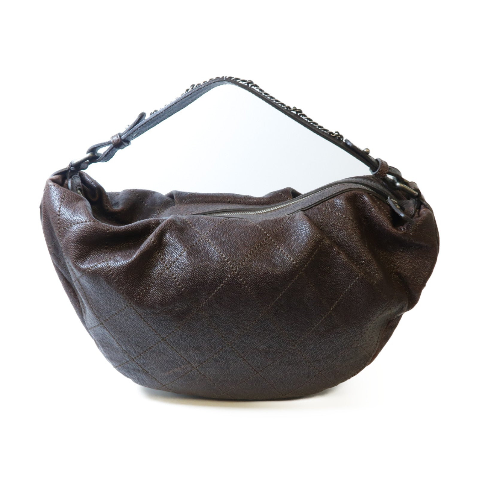 CHANEL 【激減優惠】菱格Caviar皮革Shoulder Bag銀扣肩背袋啡色