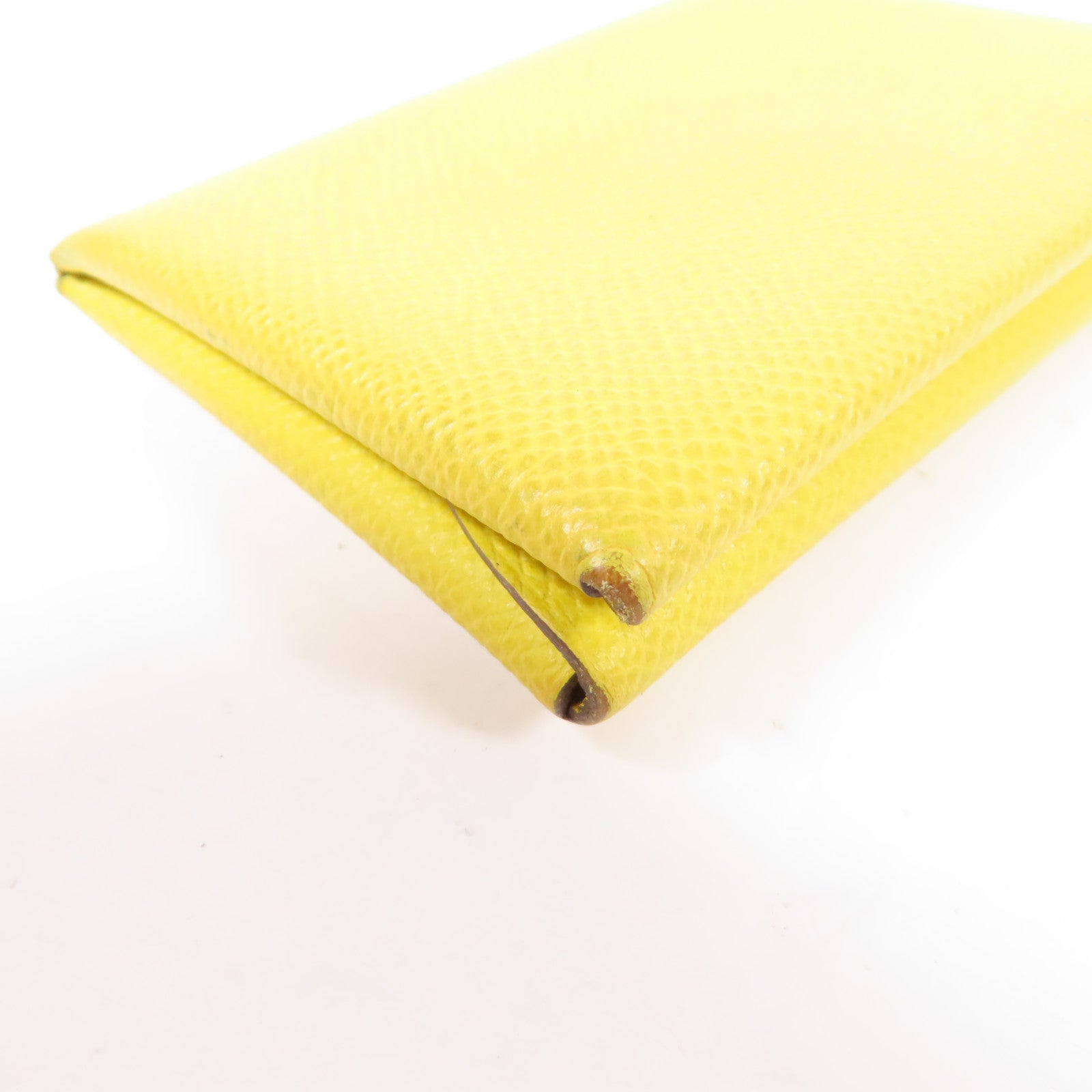 HERMES Epsom皮革Calvi Duo Compact銀扣卡片套Cumin茴香黃