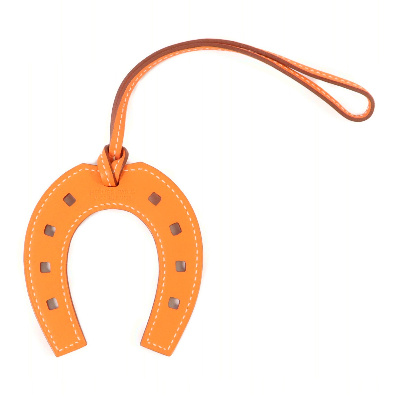 HERMES Swift皮革Padlock Horseshoe Charm掛飾Orange