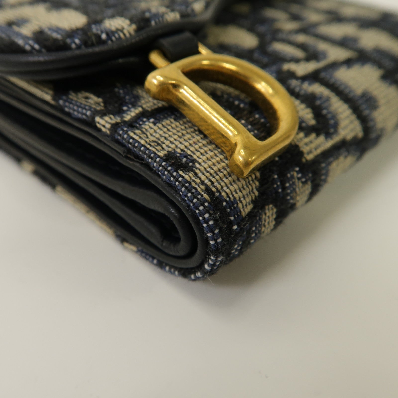 Dior 帆布Saddle Lotus Wallet金扣折疊錢包藍色