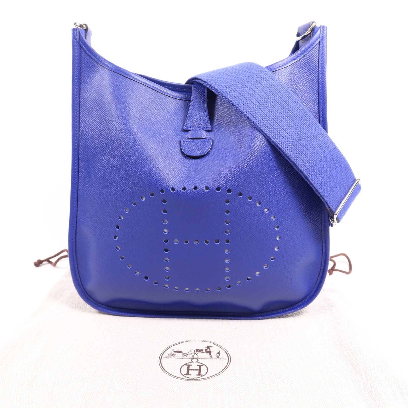HERMES Epsom皮革Evelyne PM銀扣肩背袋Bleu Electrique