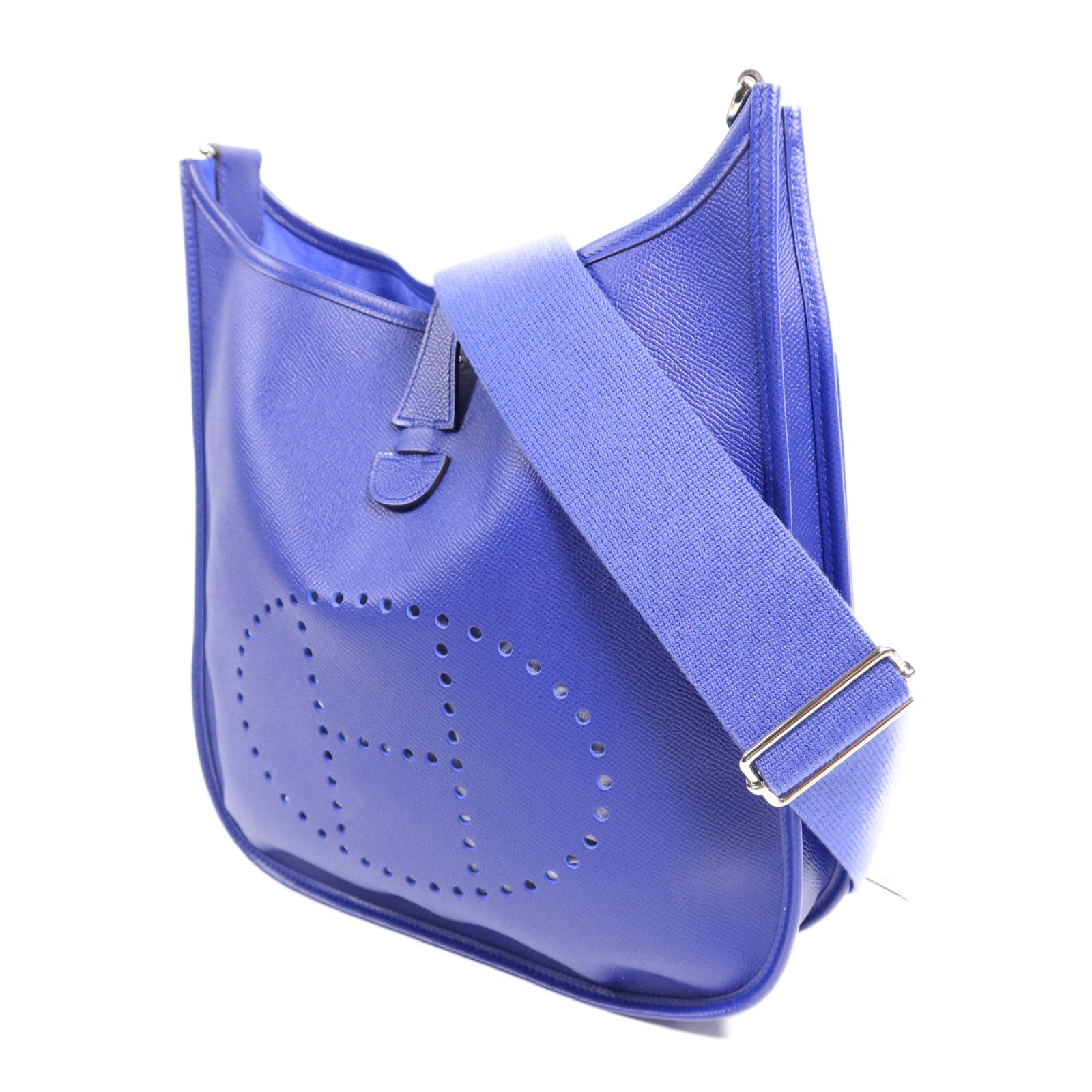 HERMES Epsom皮革Evelyne PM銀扣肩背袋Bleu Electrique