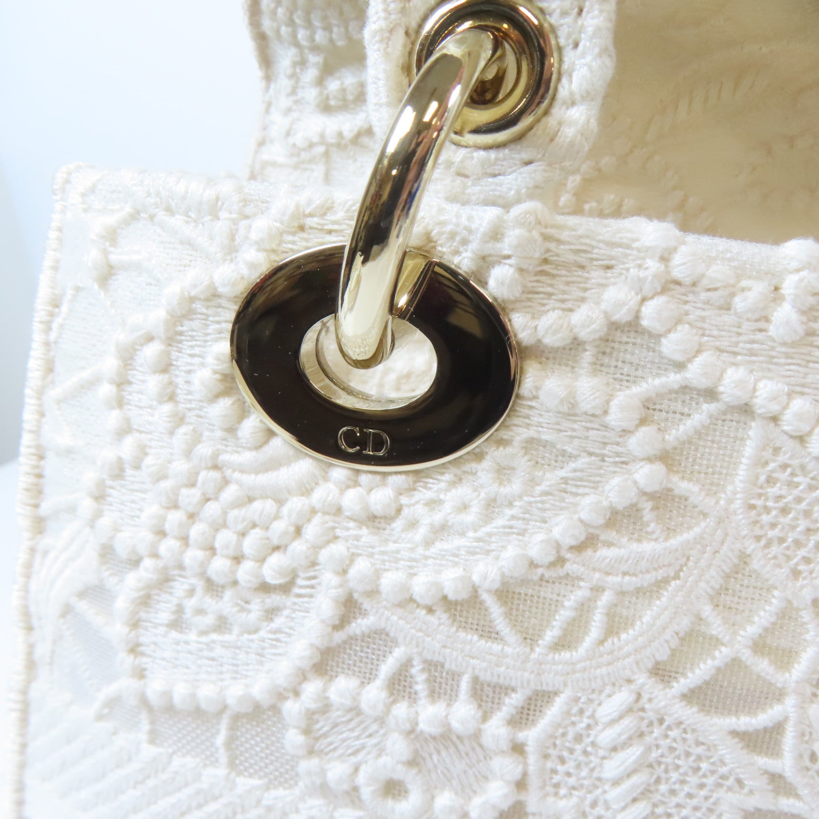 Dior 布料Lady Dior Shoulder金扣手挽肩背兩用袋白色