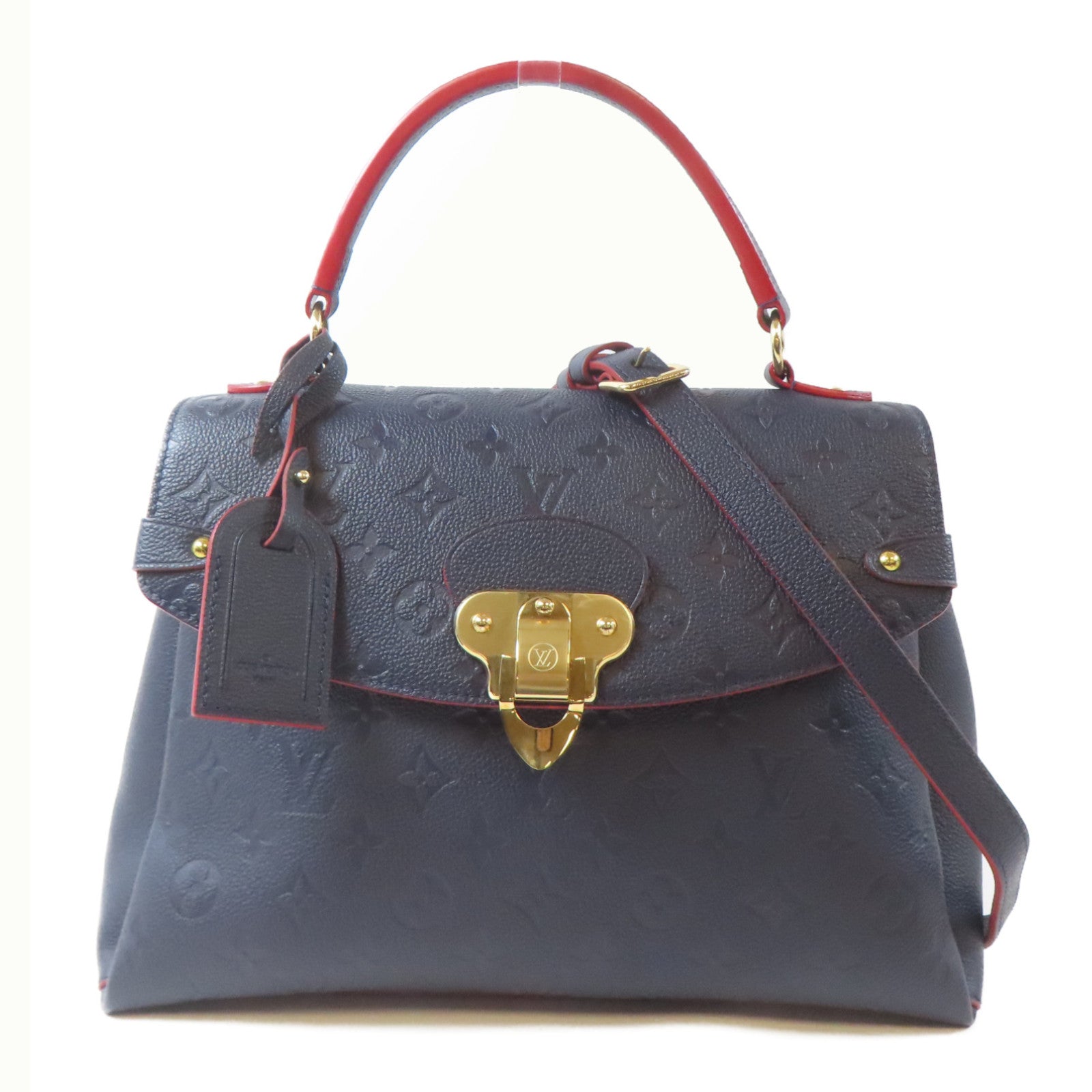 LOUIS VUITTON Monogram Empreinte Georges MM金扣手挽肩背兩用袋深藍色