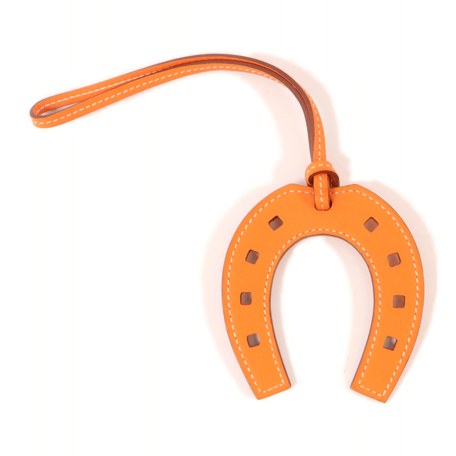 HERMES Swift皮革Padlock Horseshoe Charm掛飾Orange