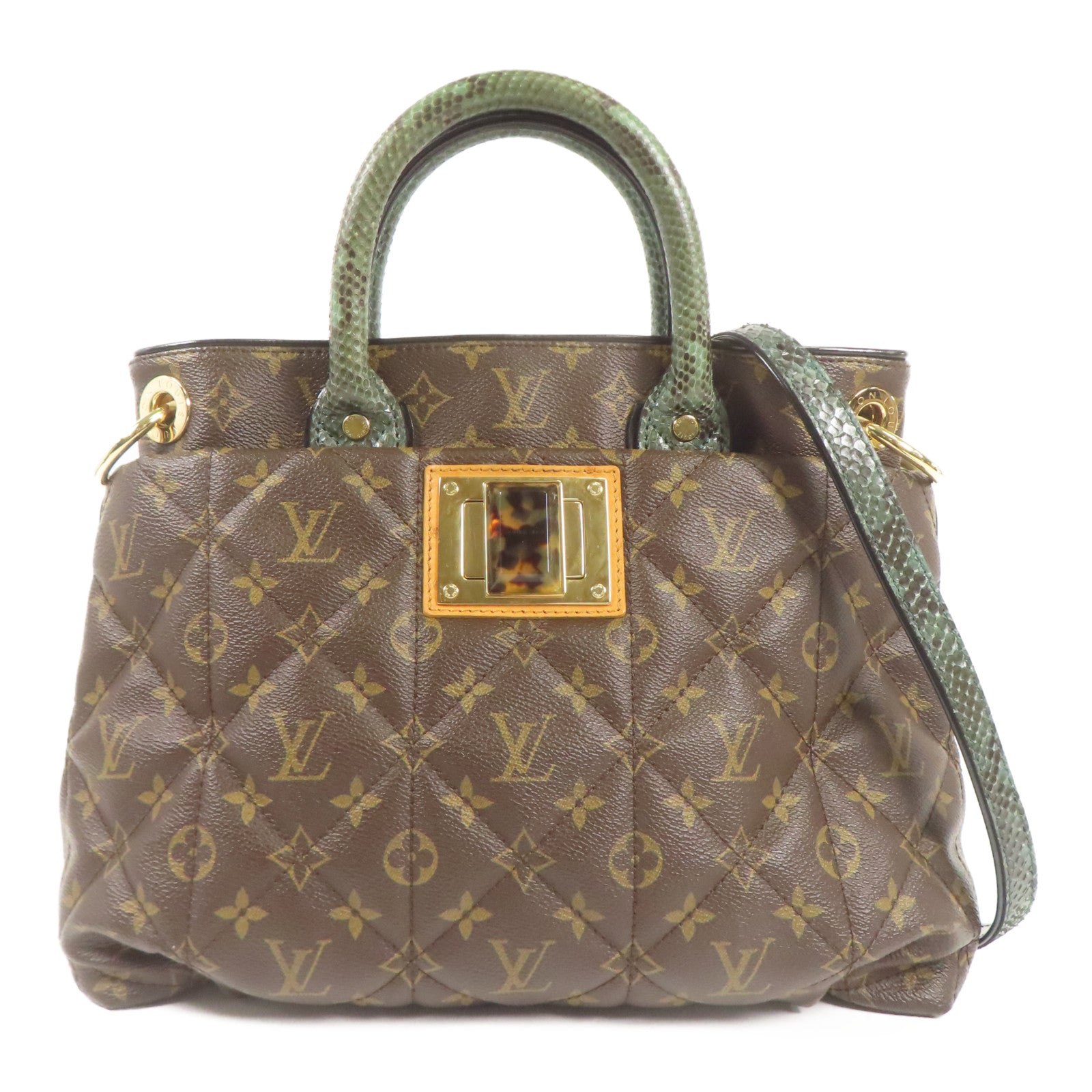 LOUIS VUITTON Monogram/鴕鳥/蛇皮皮革Etoile Exotique Limited Edition金扣手挽肩背兩用袋