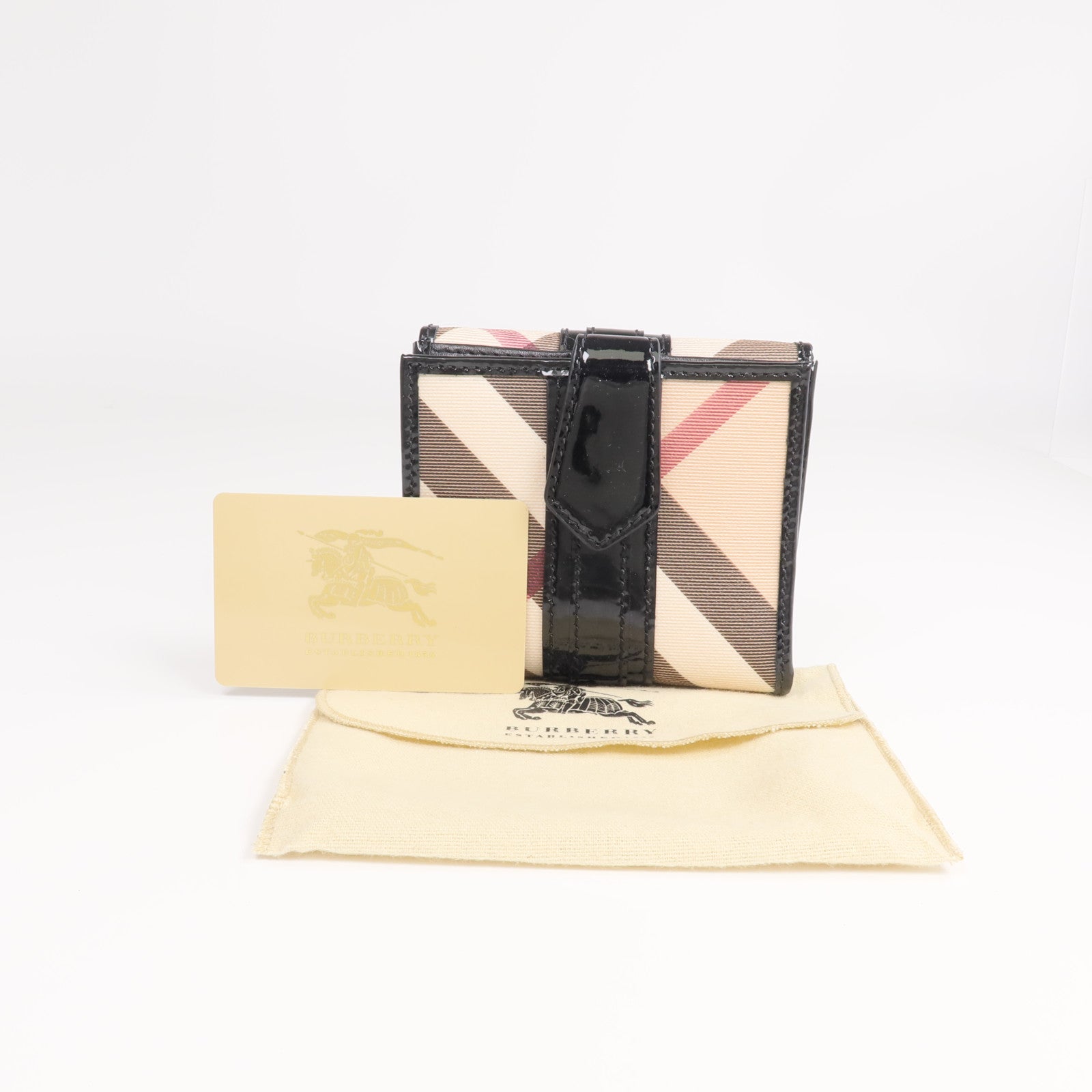 BURBERRY 塗層帆布/漆皮皮革/皮革Wallet銀扣錢包