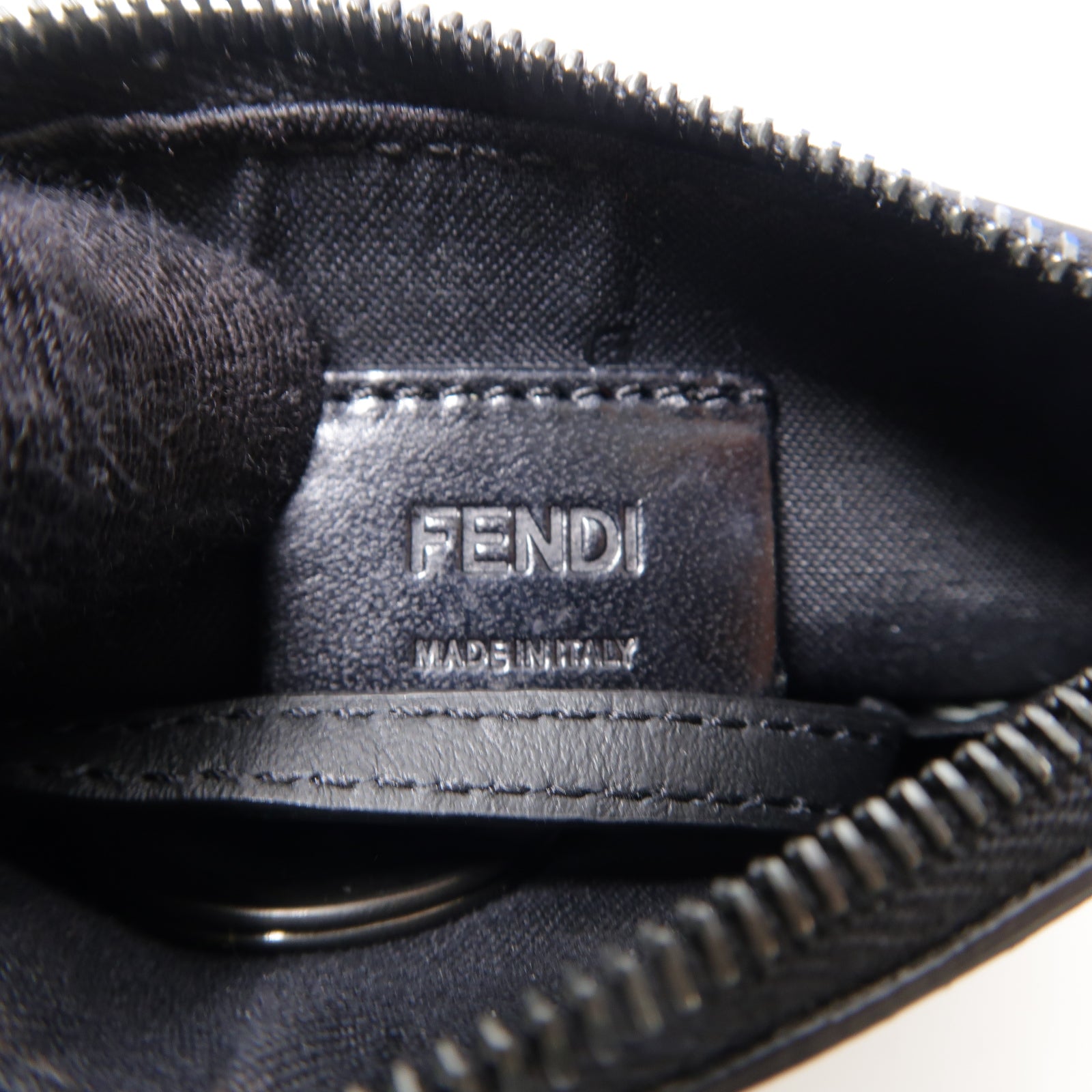 FENDI 牛皮皮革Zucca Coin/Card Case銀扣零錢包/卡片套黑色