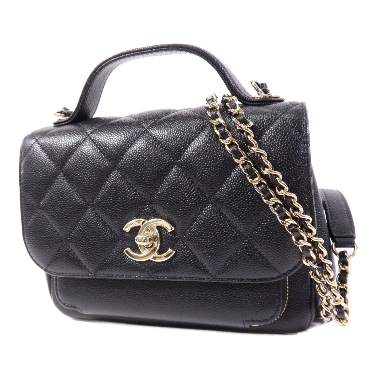 CHANEL 牛皮皮革Business Affinity Small金扣鏈帶手挽肩背兩用袋