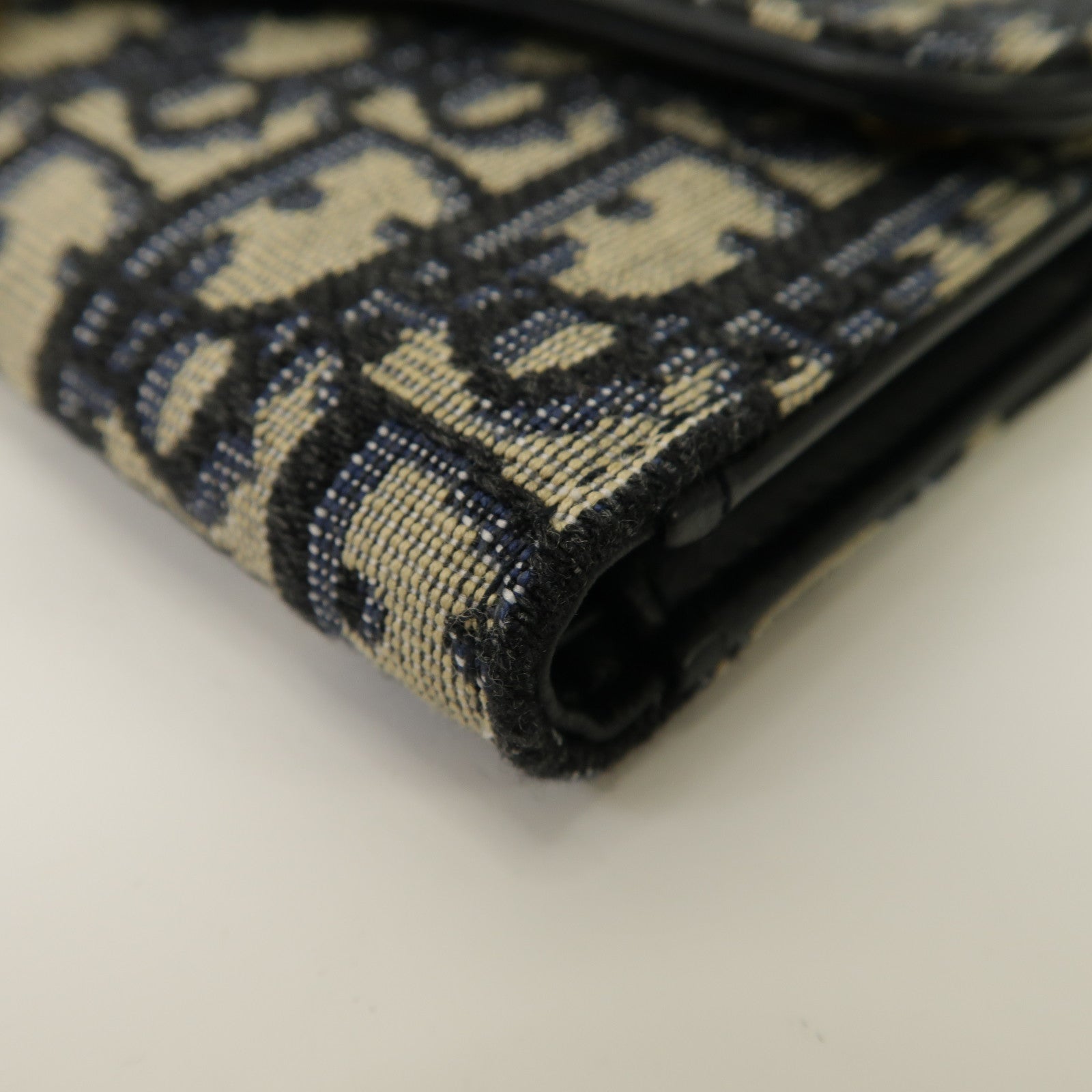 Dior 帆布Saddle Lotus Wallet金扣折疊錢包藍色