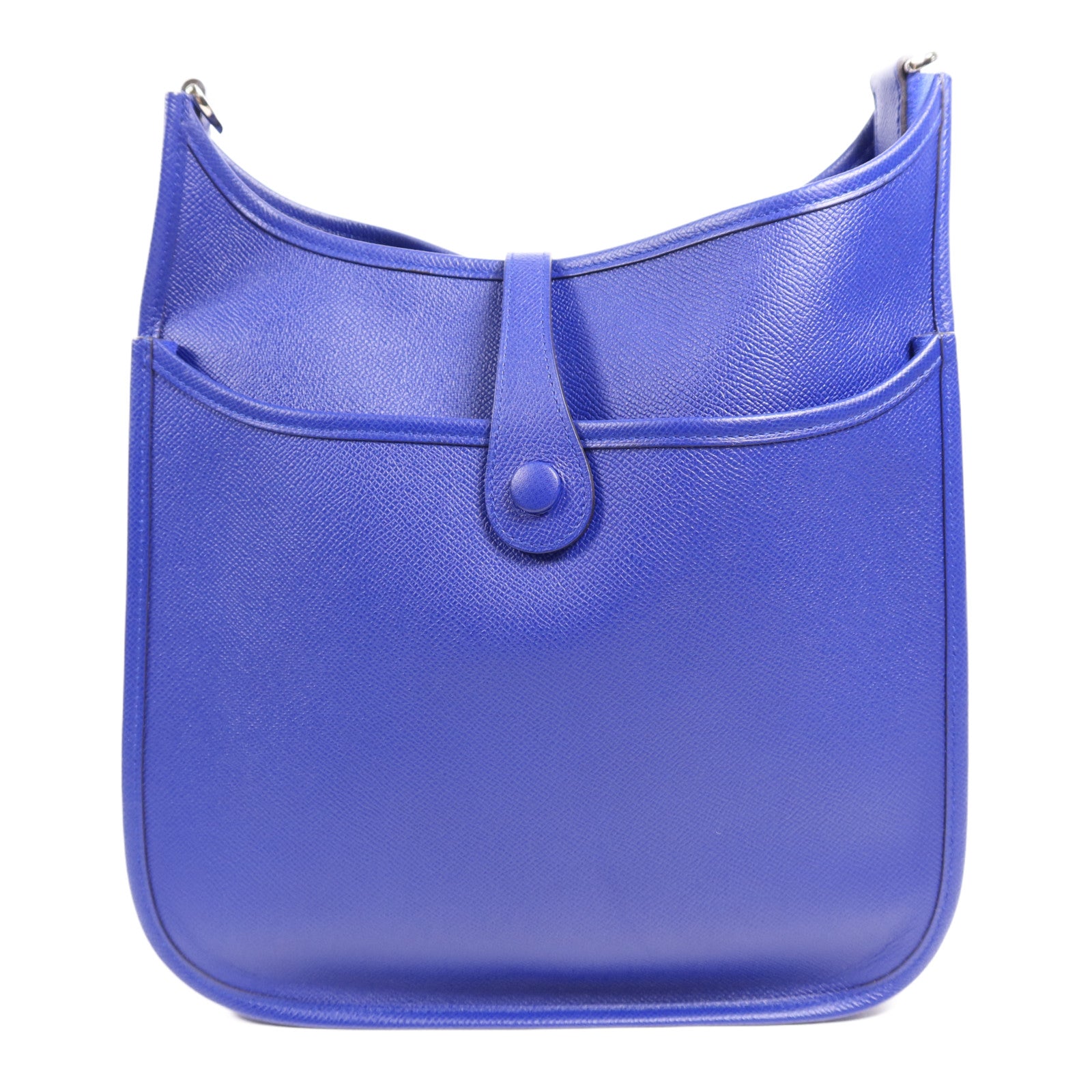 HERMES Epsom皮革Evelyne PM銀扣肩背袋Bleu Electrique