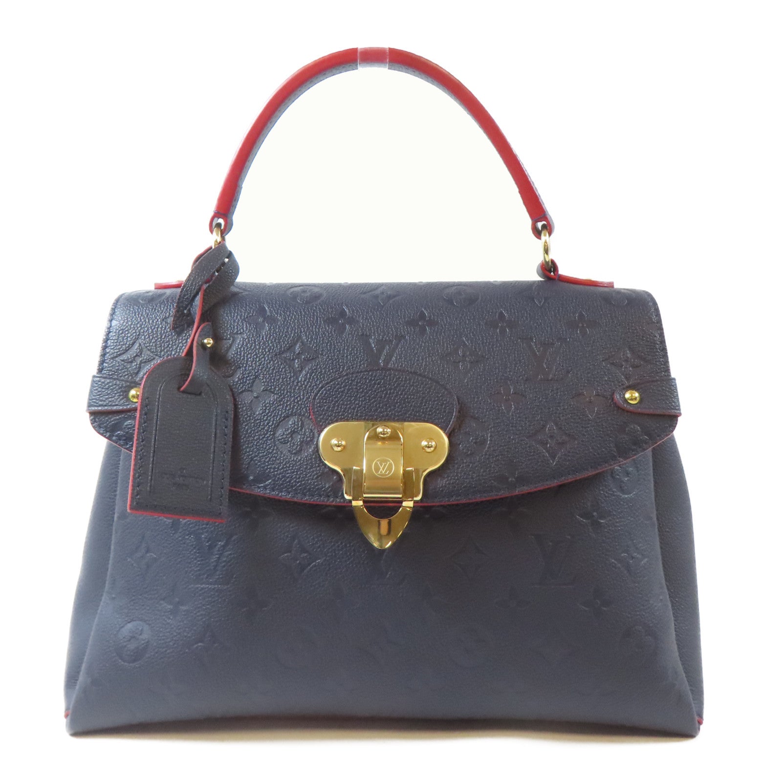 LOUIS VUITTON Monogram Empreinte Georges MM金扣手挽肩背兩用袋深藍色
