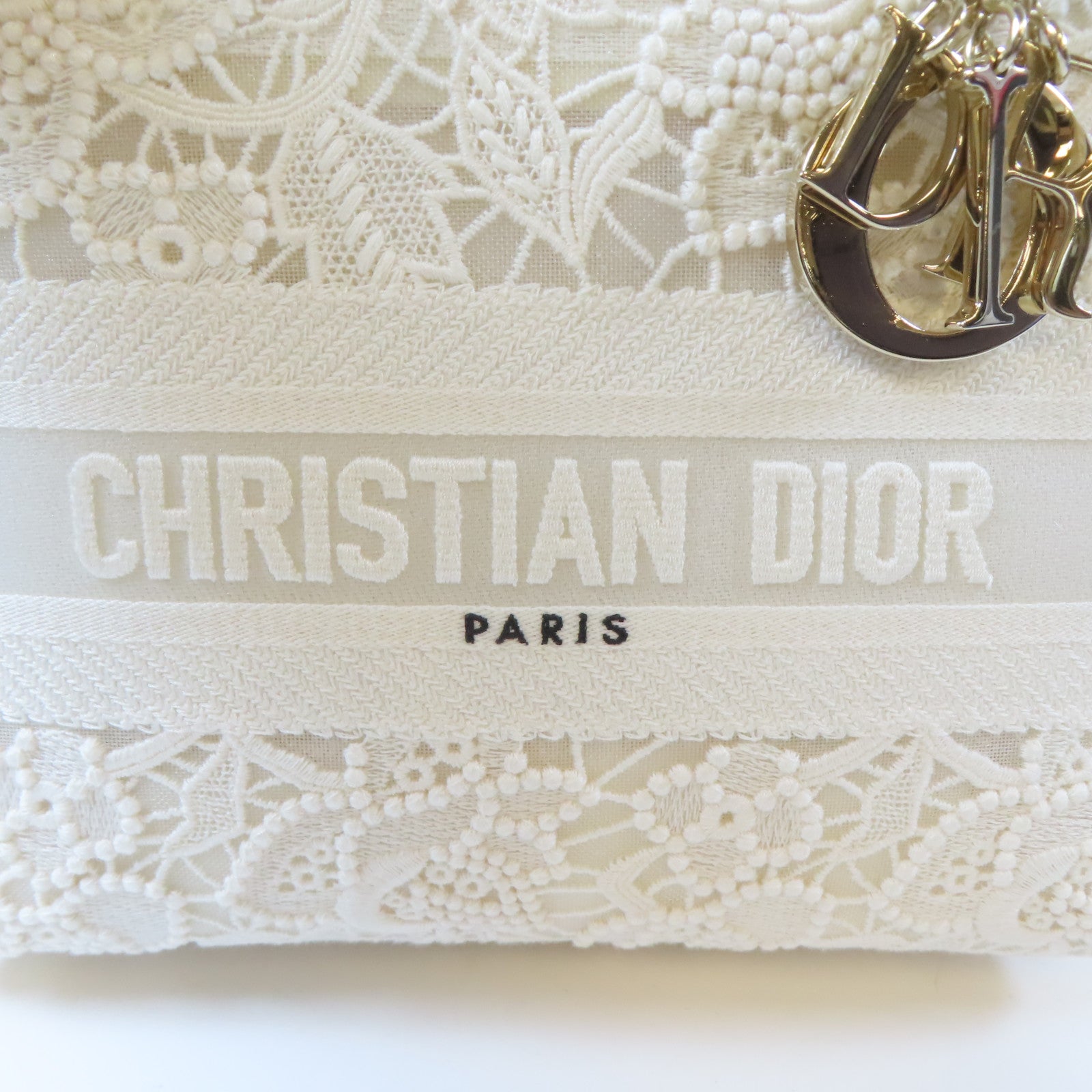 Dior 布料Lady Dior Shoulder金扣手挽肩背兩用袋白色