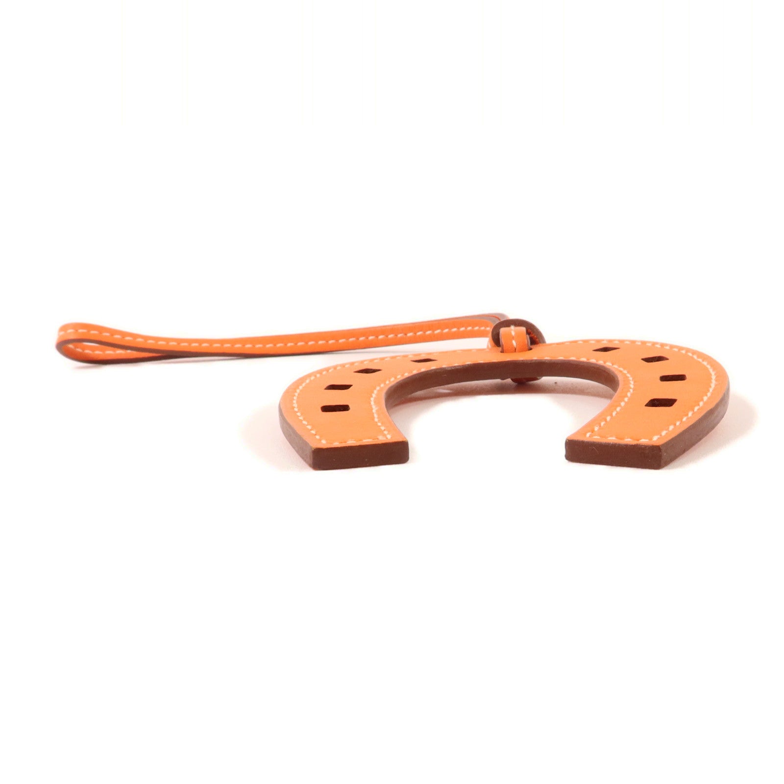HERMES Swift皮革Padlock Horseshoe Charm掛飾Orange