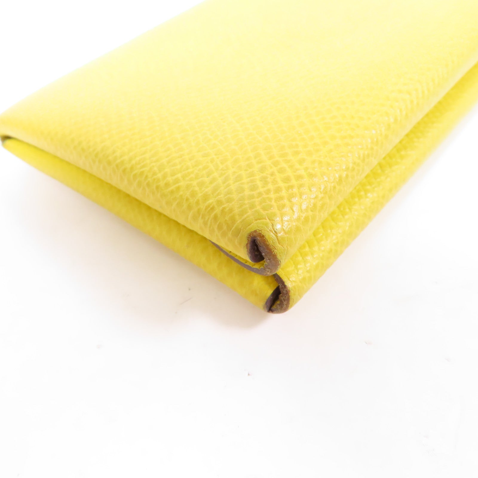 HERMES 【激減優惠】Epsom皮革Calvi Duo Compact銀扣卡片套Cumin茴香黃