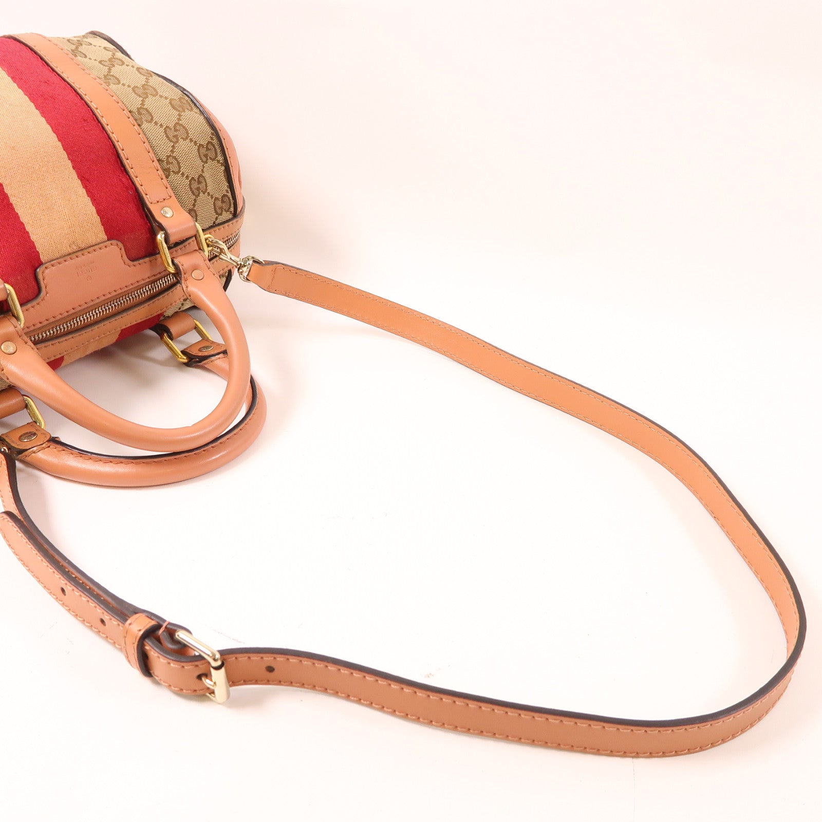 GUCCI GG帆布Shoulder Bag金扣手挽肩背兩用袋啡色/粉紅色