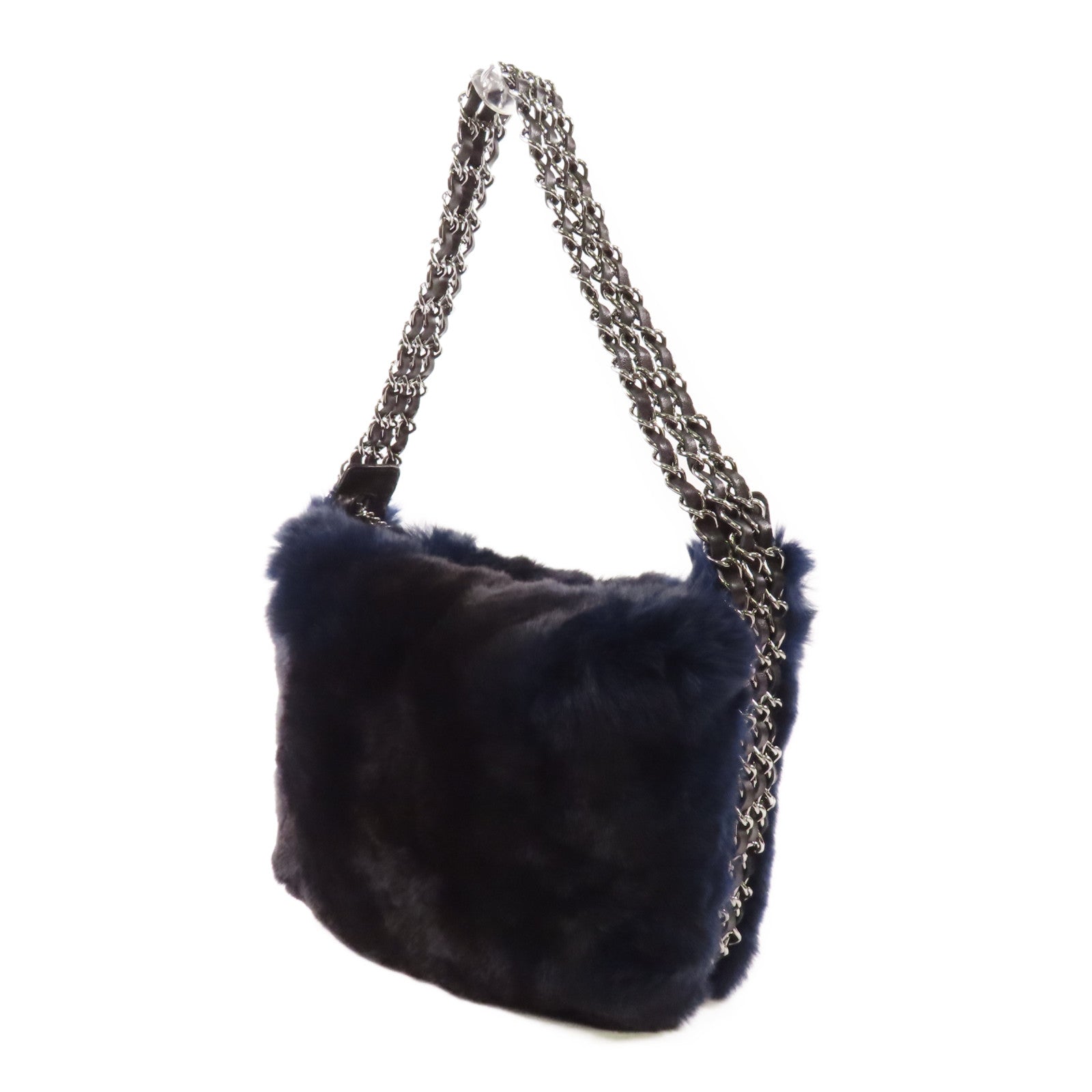 CHANEL 【激減優惠】兔毛Chain Shoulder銀扣鏈帶肩背袋