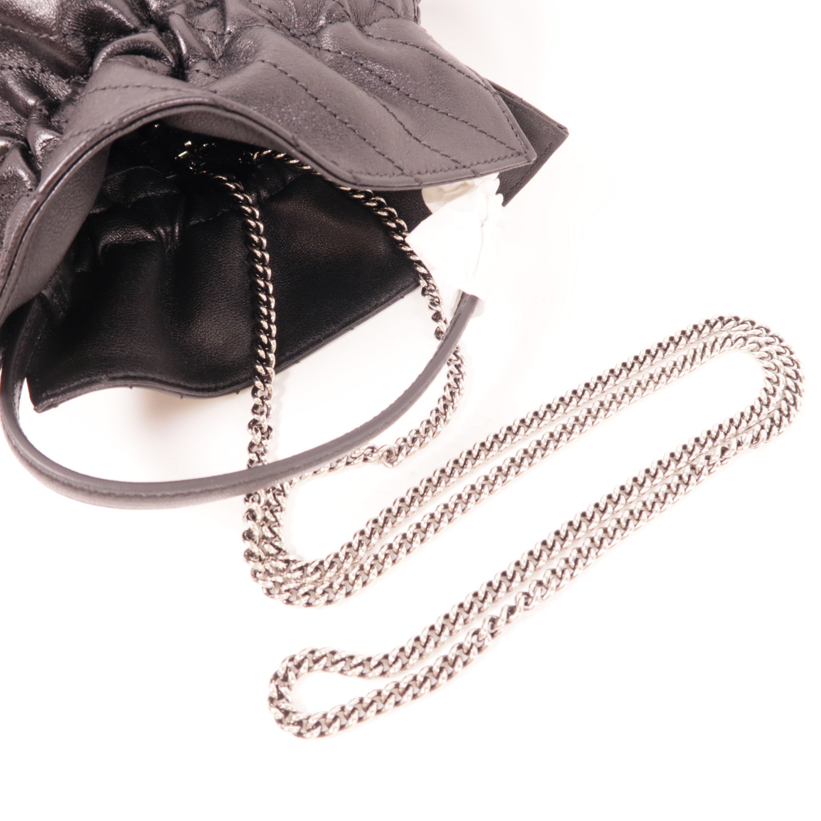 GUCCI GG SHW Blondie Mini Bucket 2 Way Chain Shoulder Bag Calfskin Leather Black