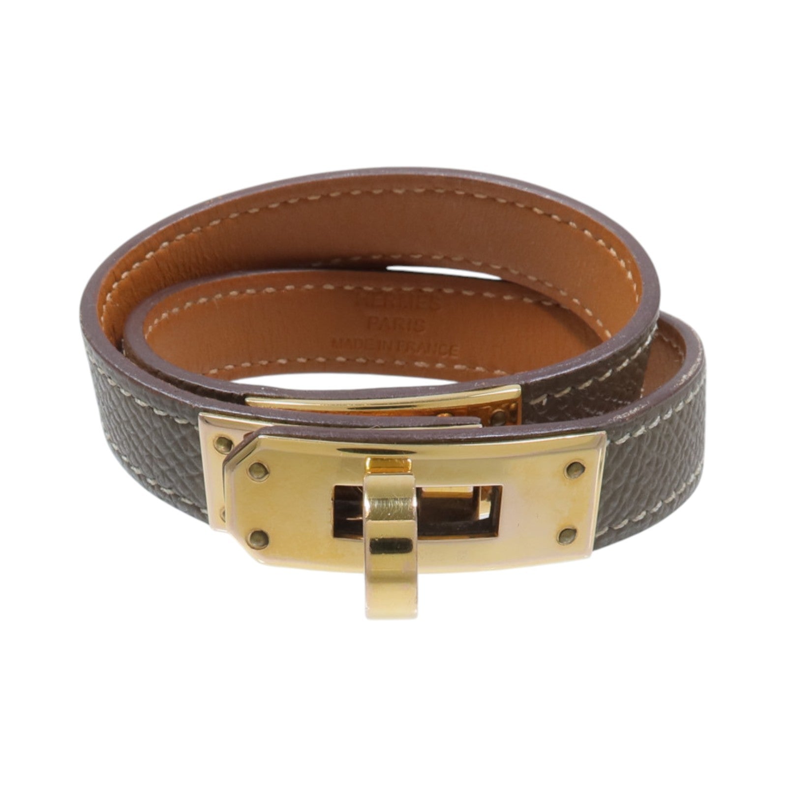 HERMES Epsom皮革/金屬Kelly Double Tour Bracelet手鏈Etoupe