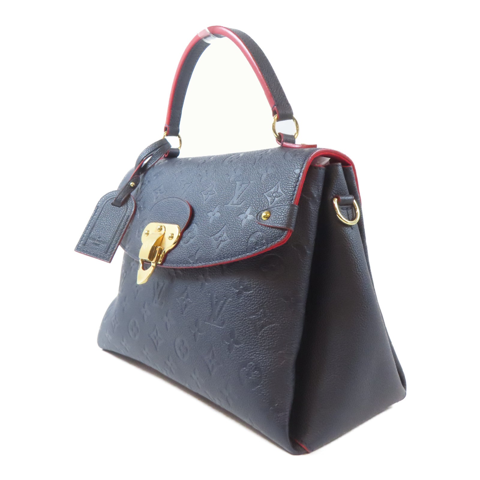 LOUIS VUITTON Monogram Empreinte Georges MM金扣手挽肩背兩用袋深藍色