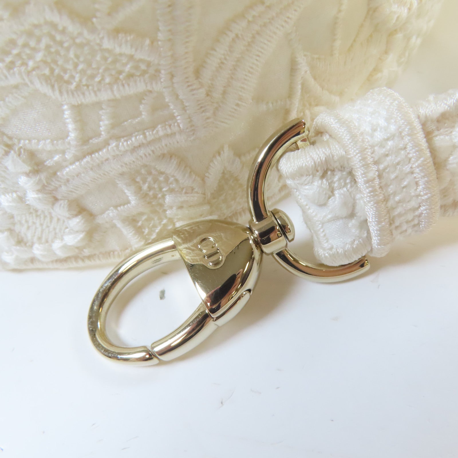 Dior 布料Lady Dior Shoulder金扣手挽肩背兩用袋白色
