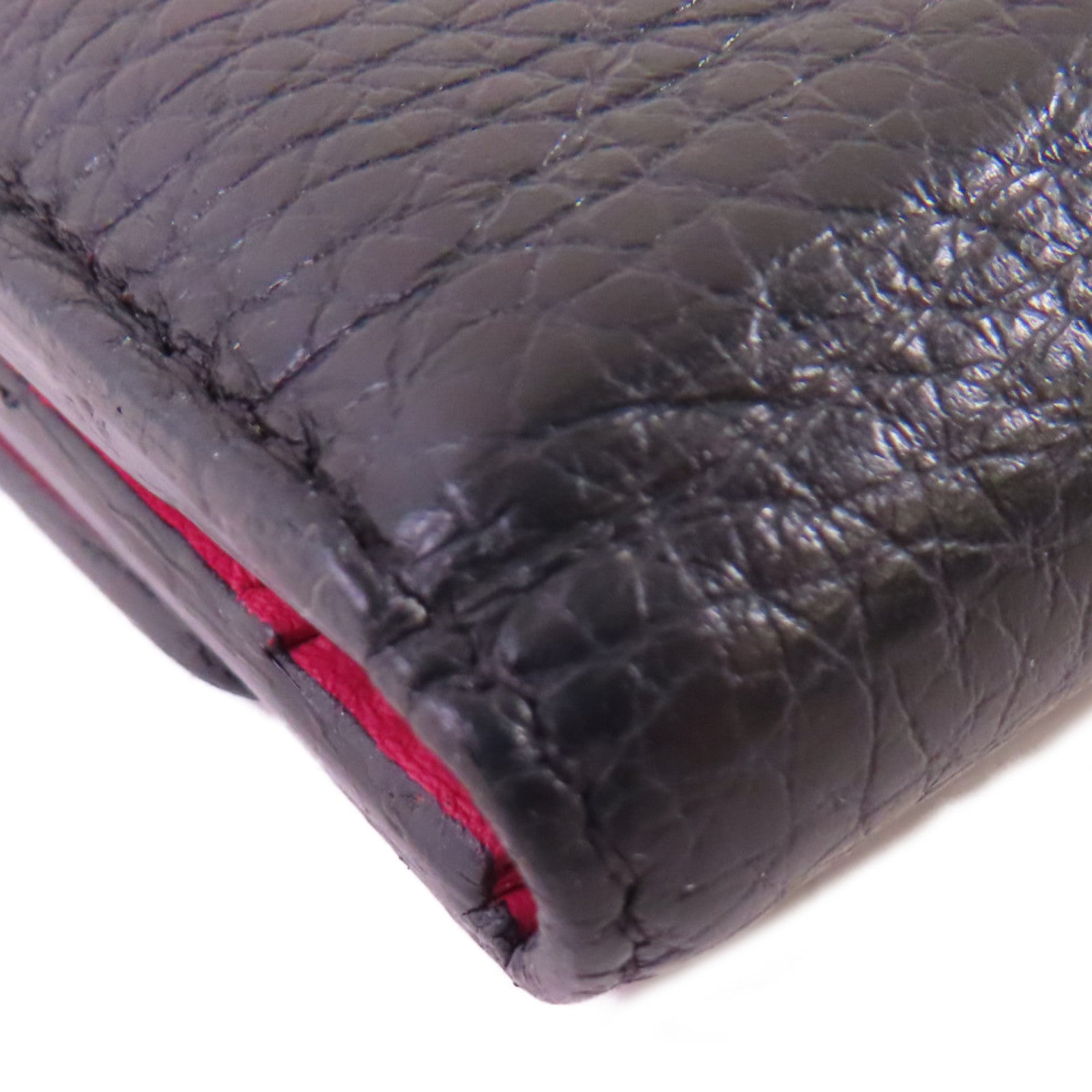 LOUIS VUITTON Taurillon皮革Capucines XS Wallet金扣短錢包黑色/粉紅色