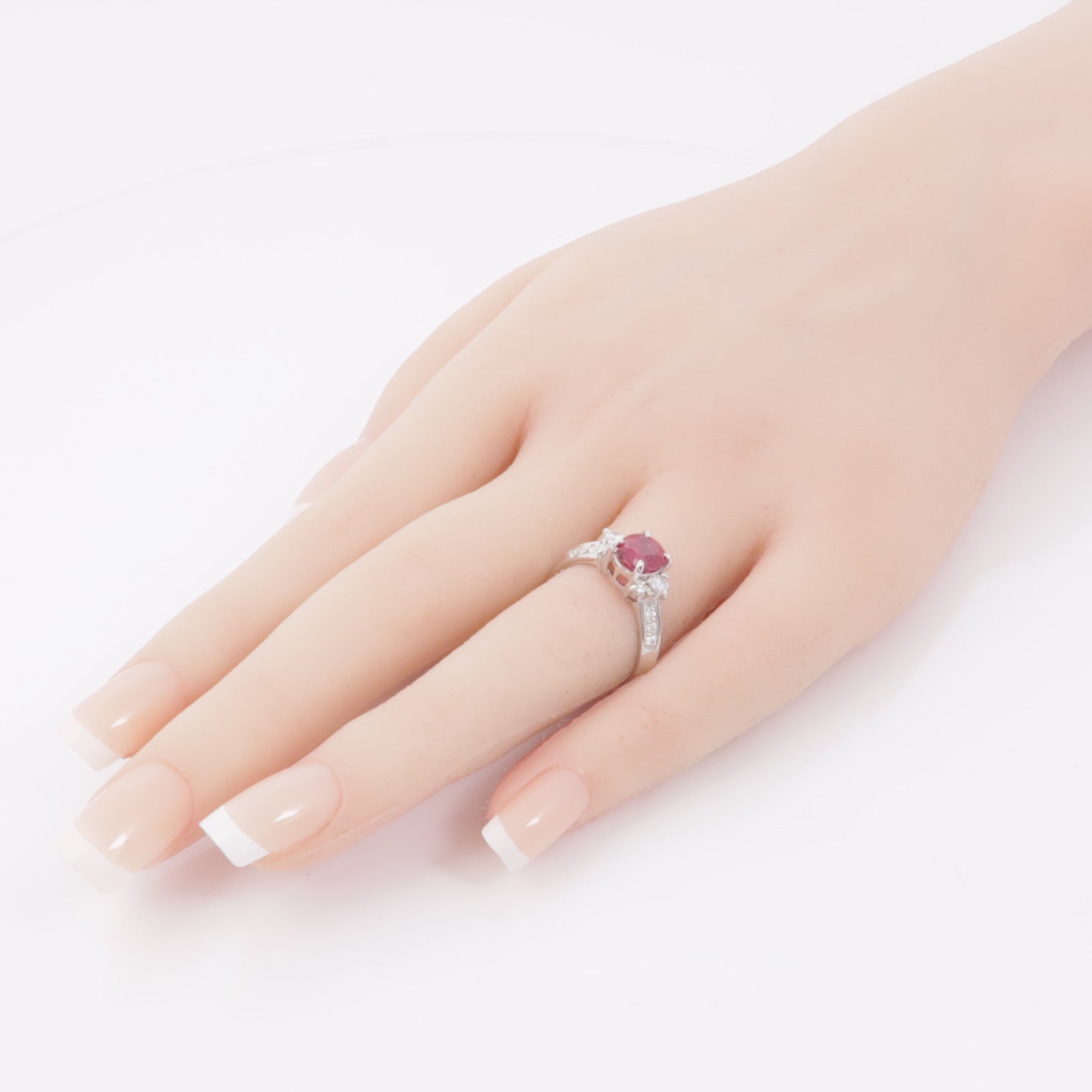 JEWELRY 【激減優惠】PT900鉑金Ruby Diamond Ring紅寶石/鑽石戒指US#7