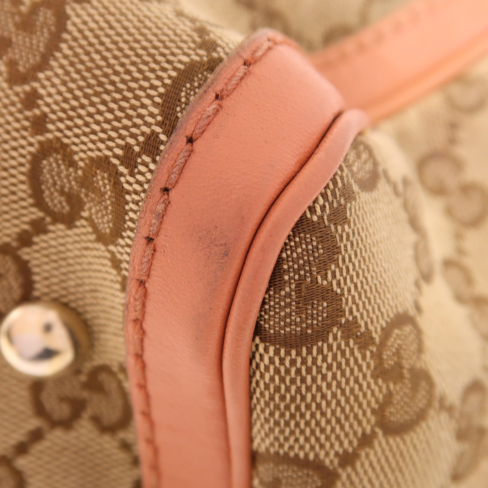 GUCCI GG帆布Shoulder Bag金扣手挽肩背兩用袋啡色/粉紅色