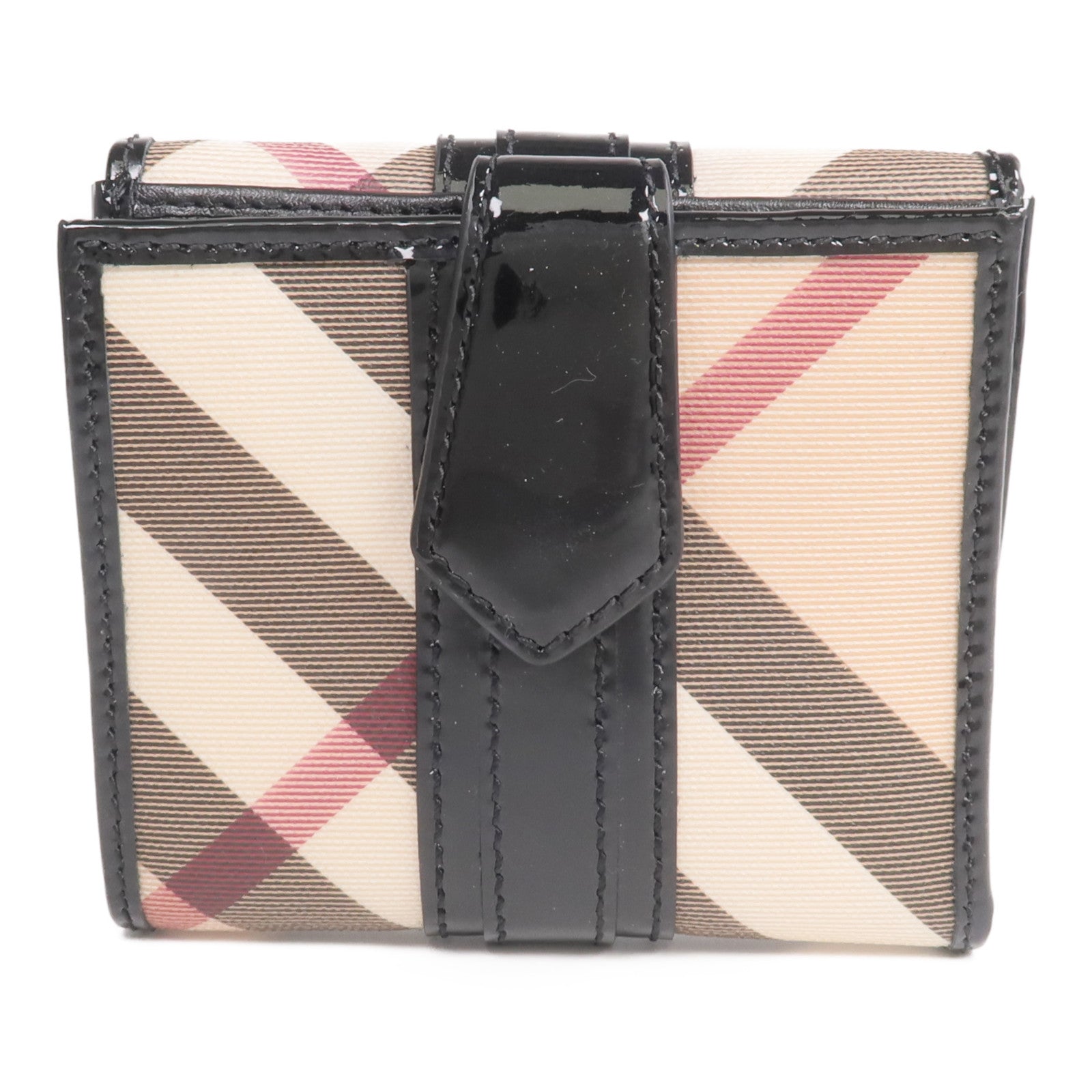 BURBERRY 塗層帆布/漆皮皮革/皮革Wallet銀扣錢包